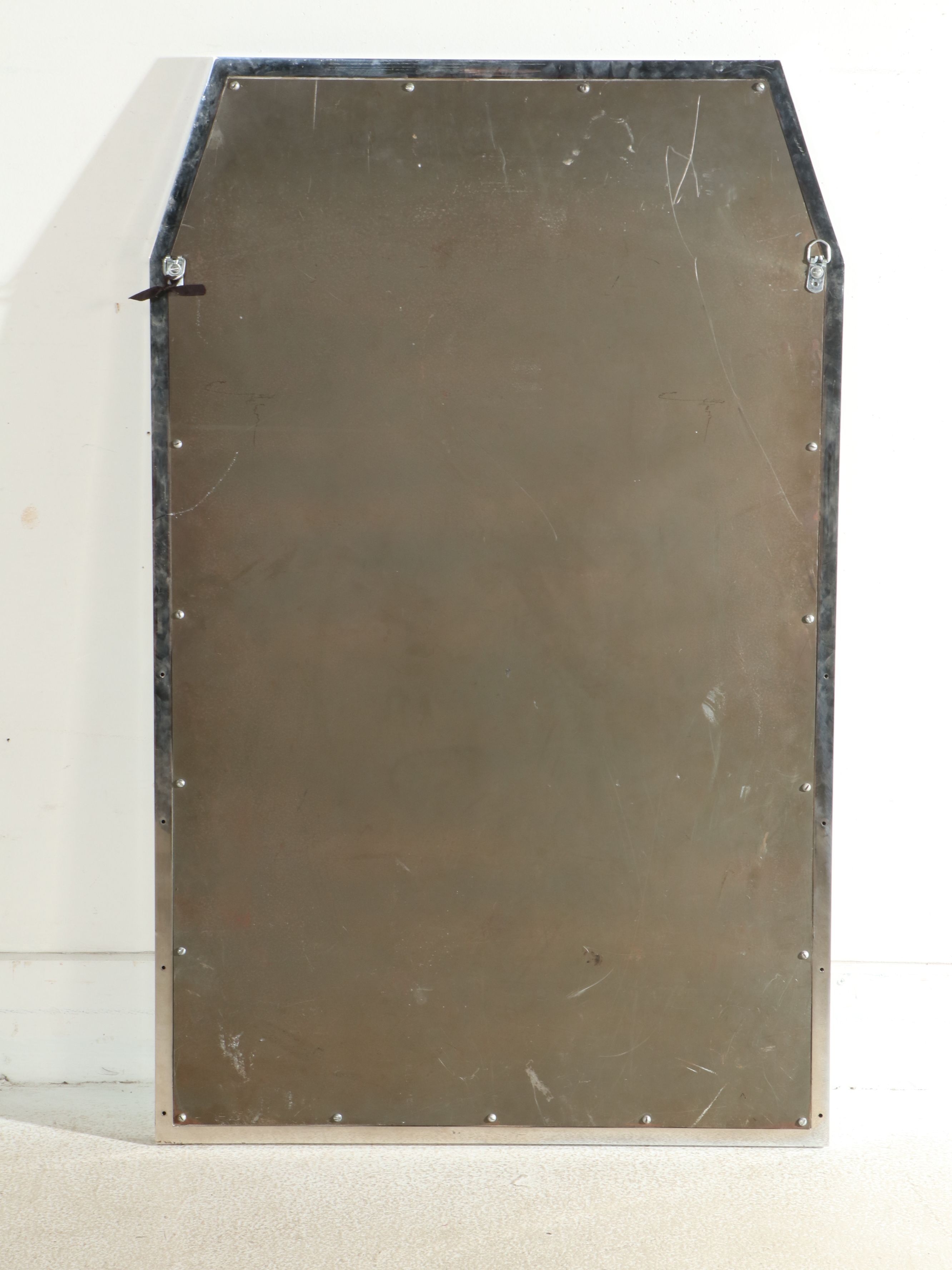 Contemporary Polished Chrome-Finished "Tombstone" Silhouette Wall Mirror