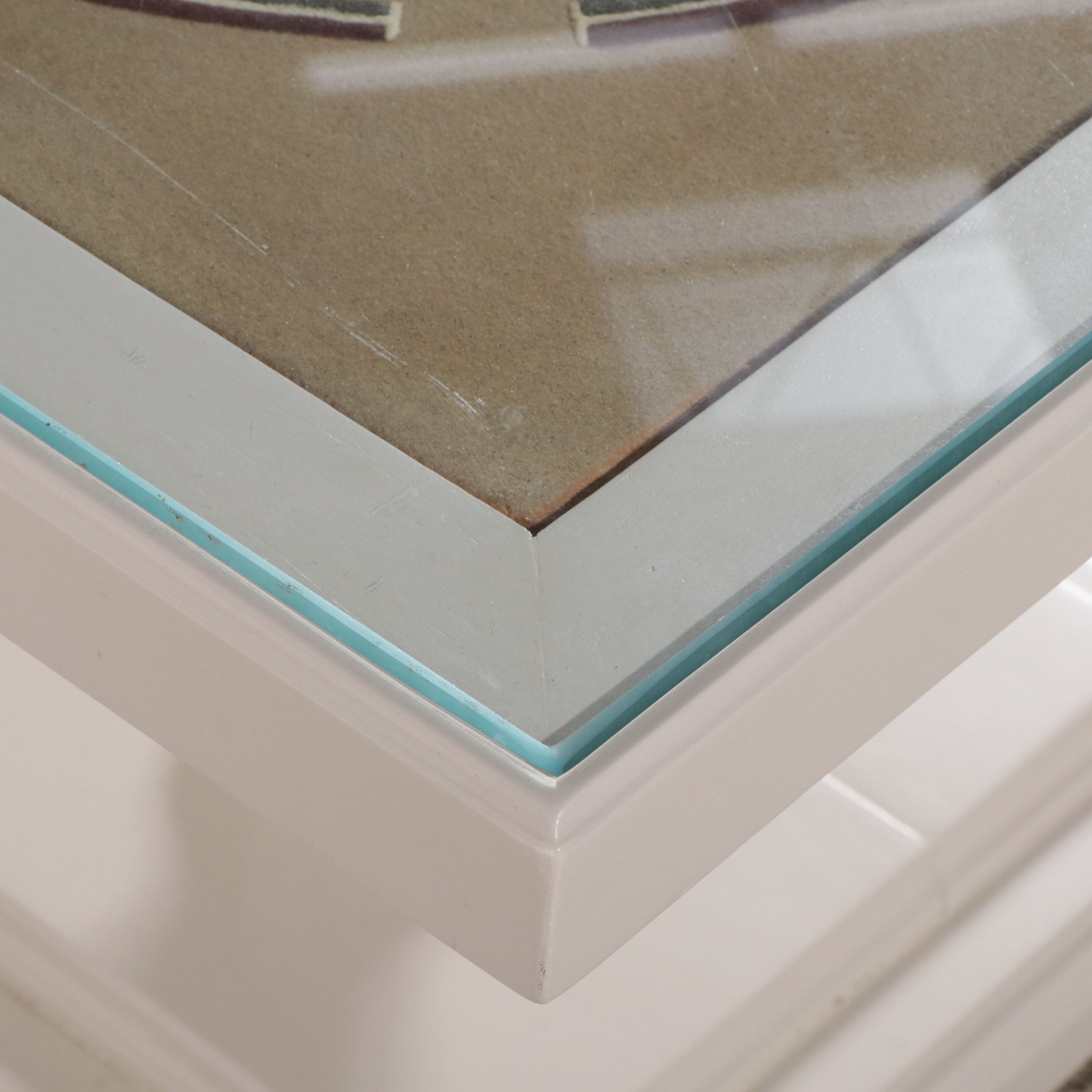 Wooden Pedestal with Framed Southwestern Style Sun and Egg Sand Art Top