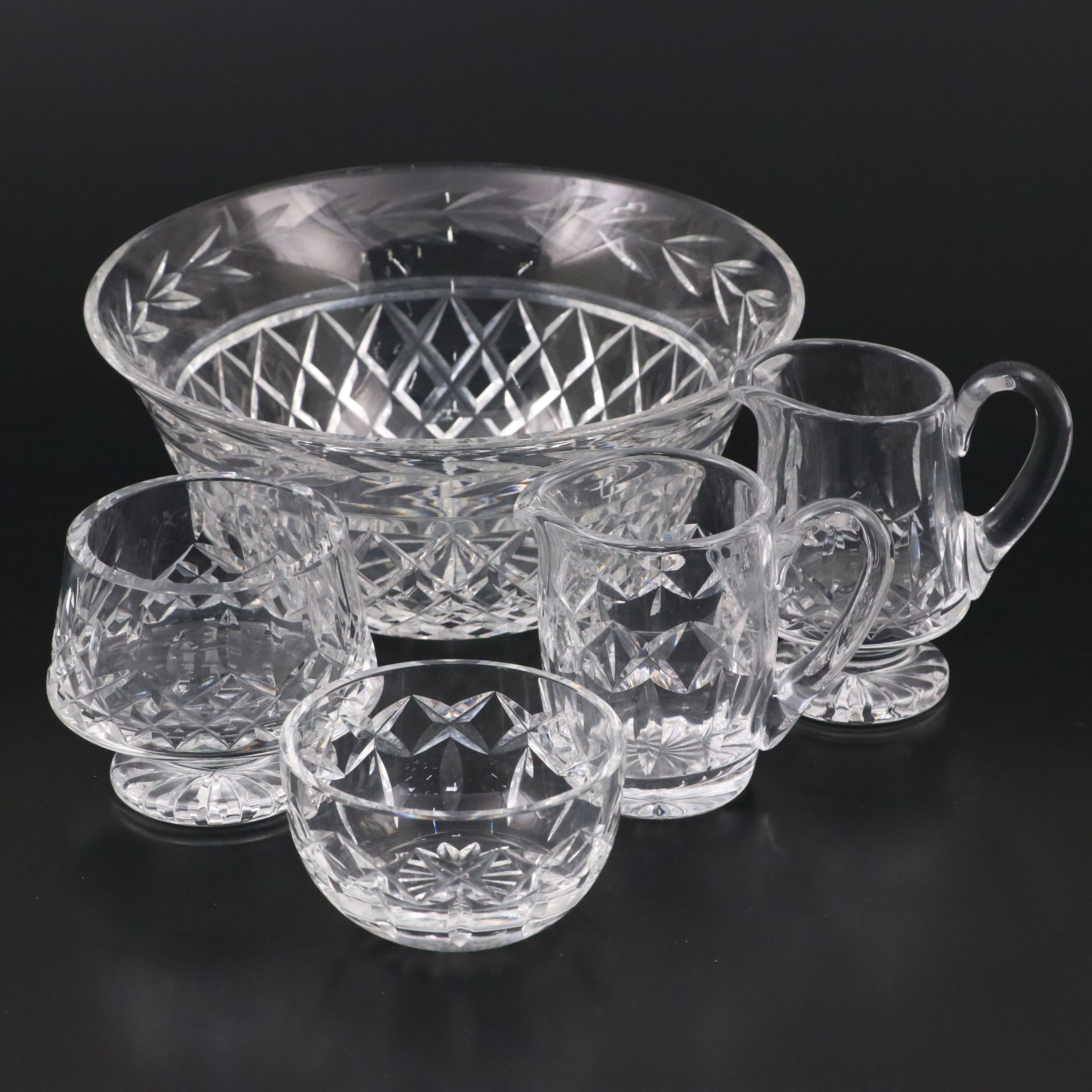 Waterford "Glandore" Crystal Centerpiece Bowl with Other Bowls and Creamers