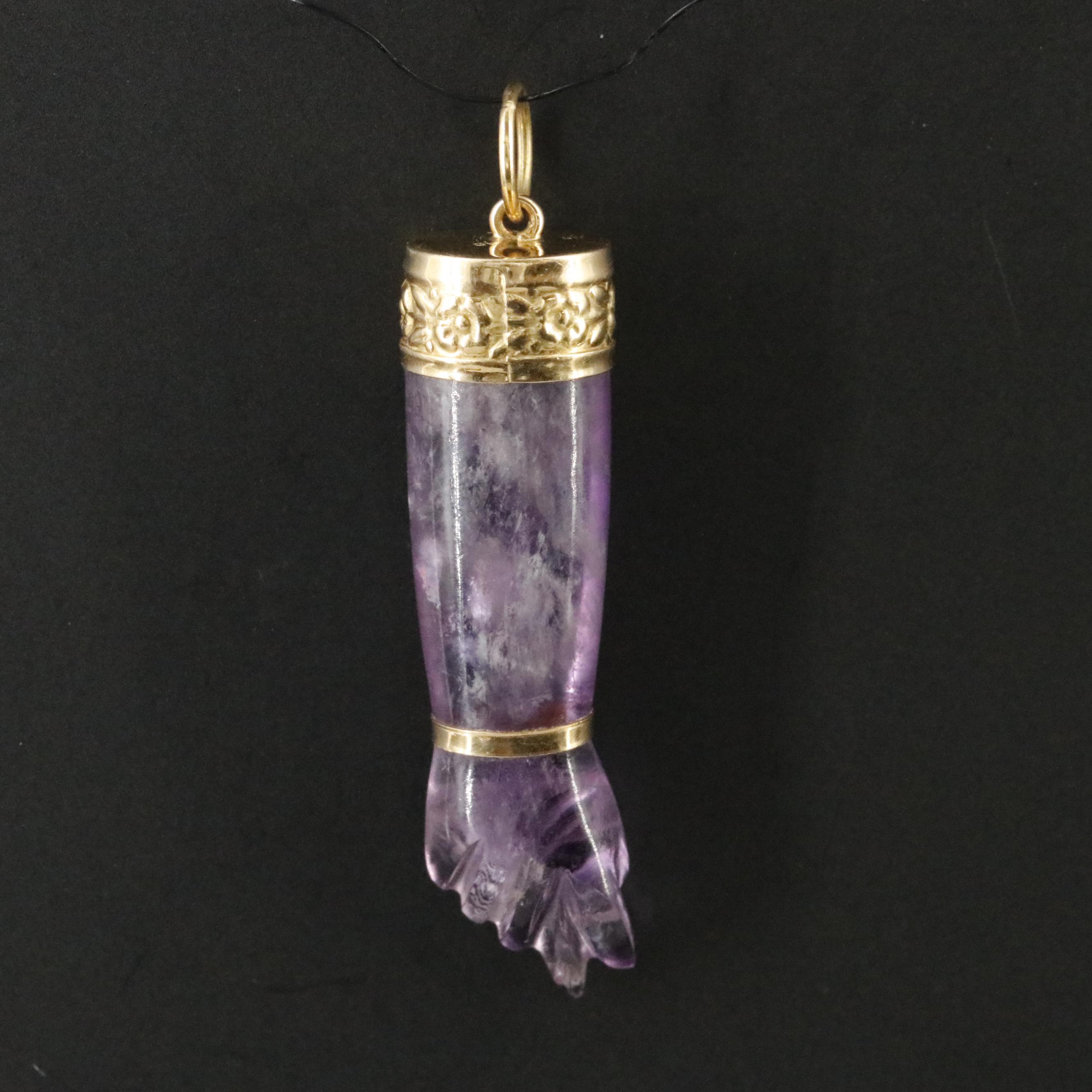 18K Carved Amethyst Figa Pendant