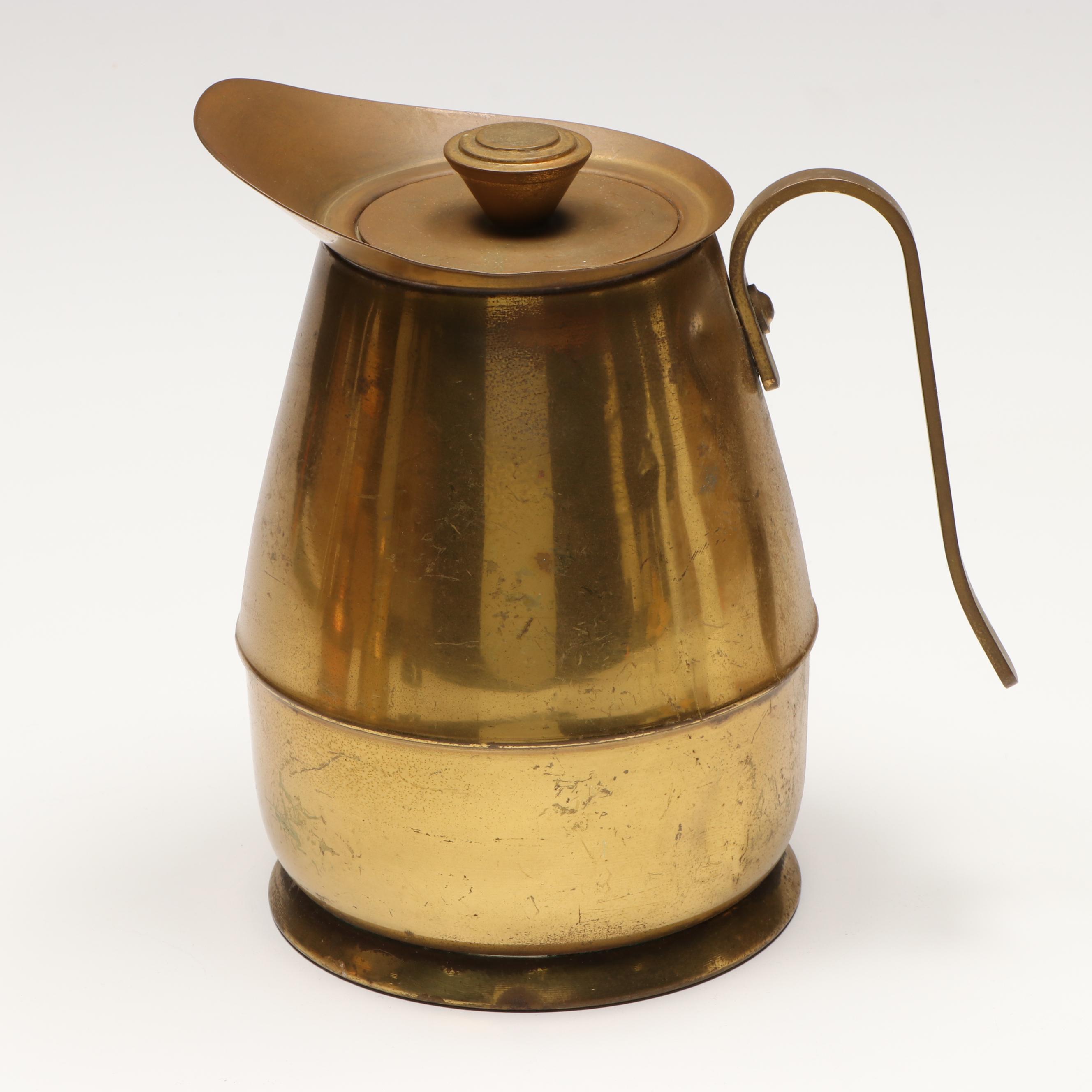 Indian Brass Jug with Metal Ribbed Vase and Pitcher, Mid to Late 20th Century