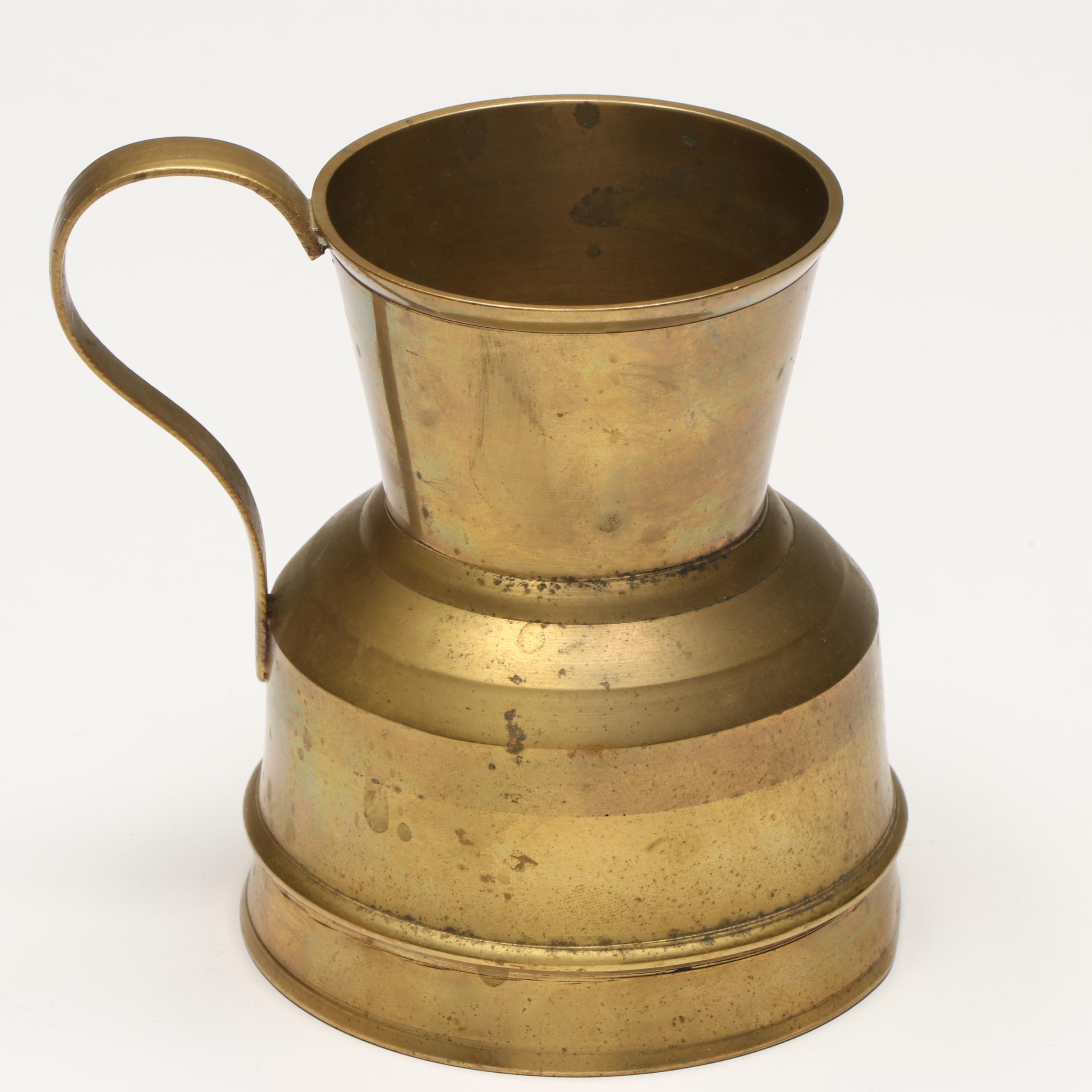 Indian Brass Jug with Metal Ribbed Vase and Pitcher, Mid to Late 20th Century