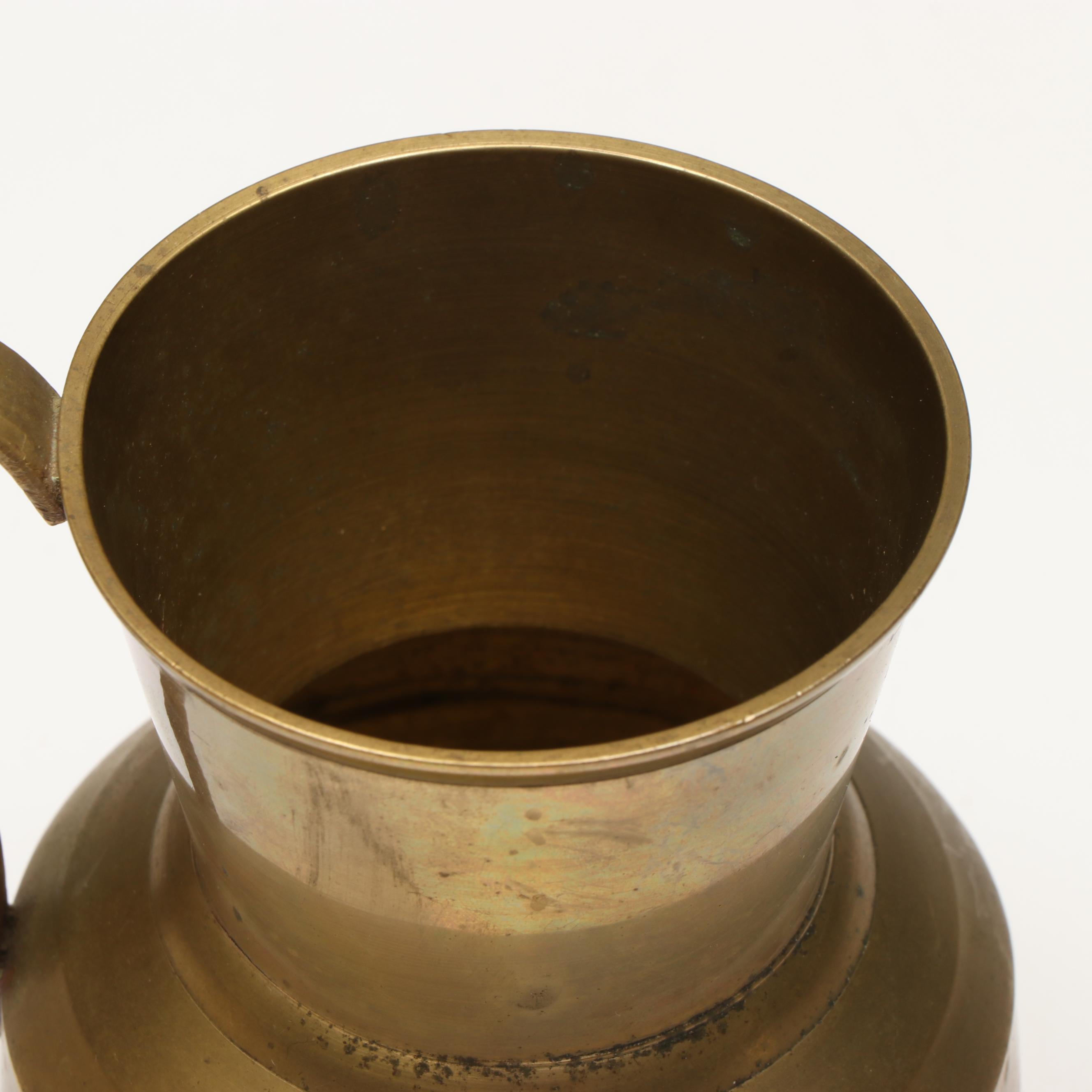 Indian Brass Jug with Metal Ribbed Vase and Pitcher, Mid to Late 20th Century