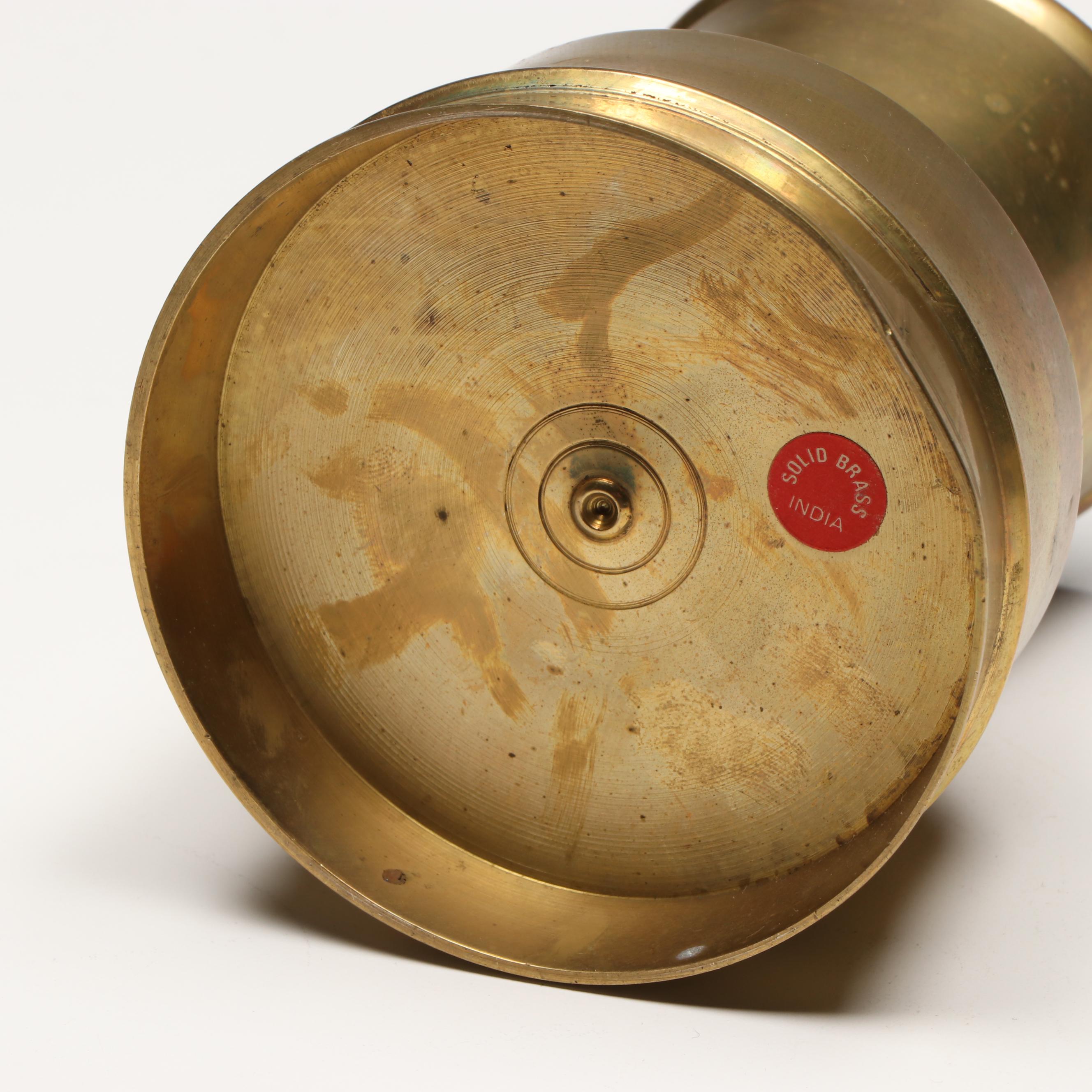 Indian Brass Jug with Metal Ribbed Vase and Pitcher, Mid to Late 20th Century