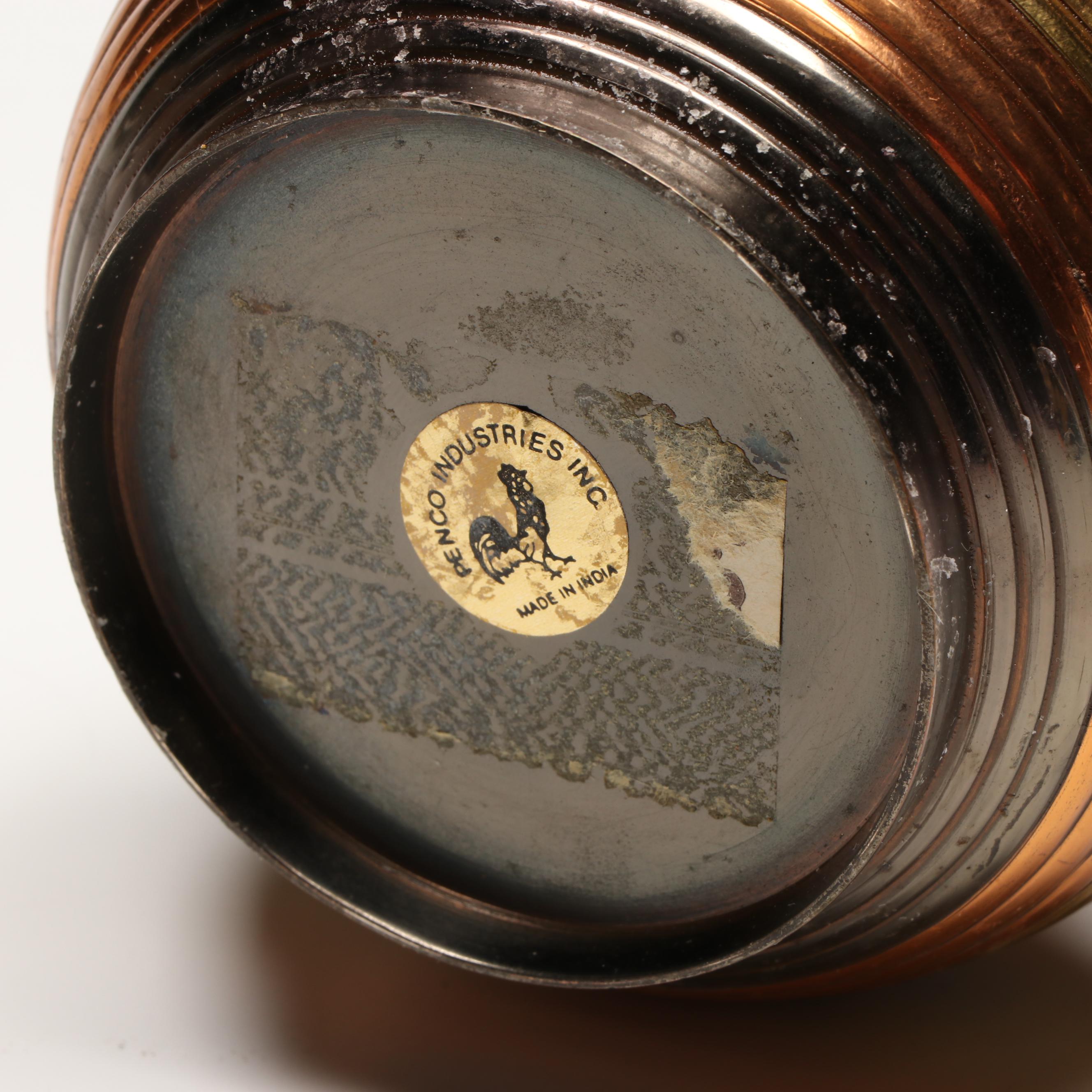 Indian Brass Jug with Metal Ribbed Vase and Pitcher, Mid to Late 20th Century