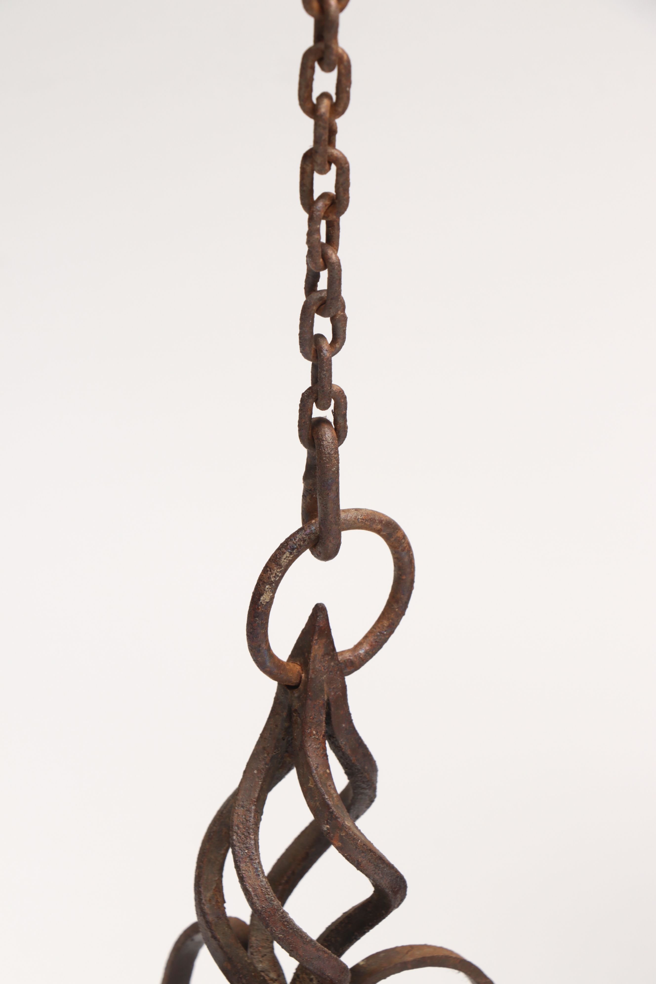 Folk Art Iron Roof Cross with Metal Hanging Candelabra and Candle Lantern