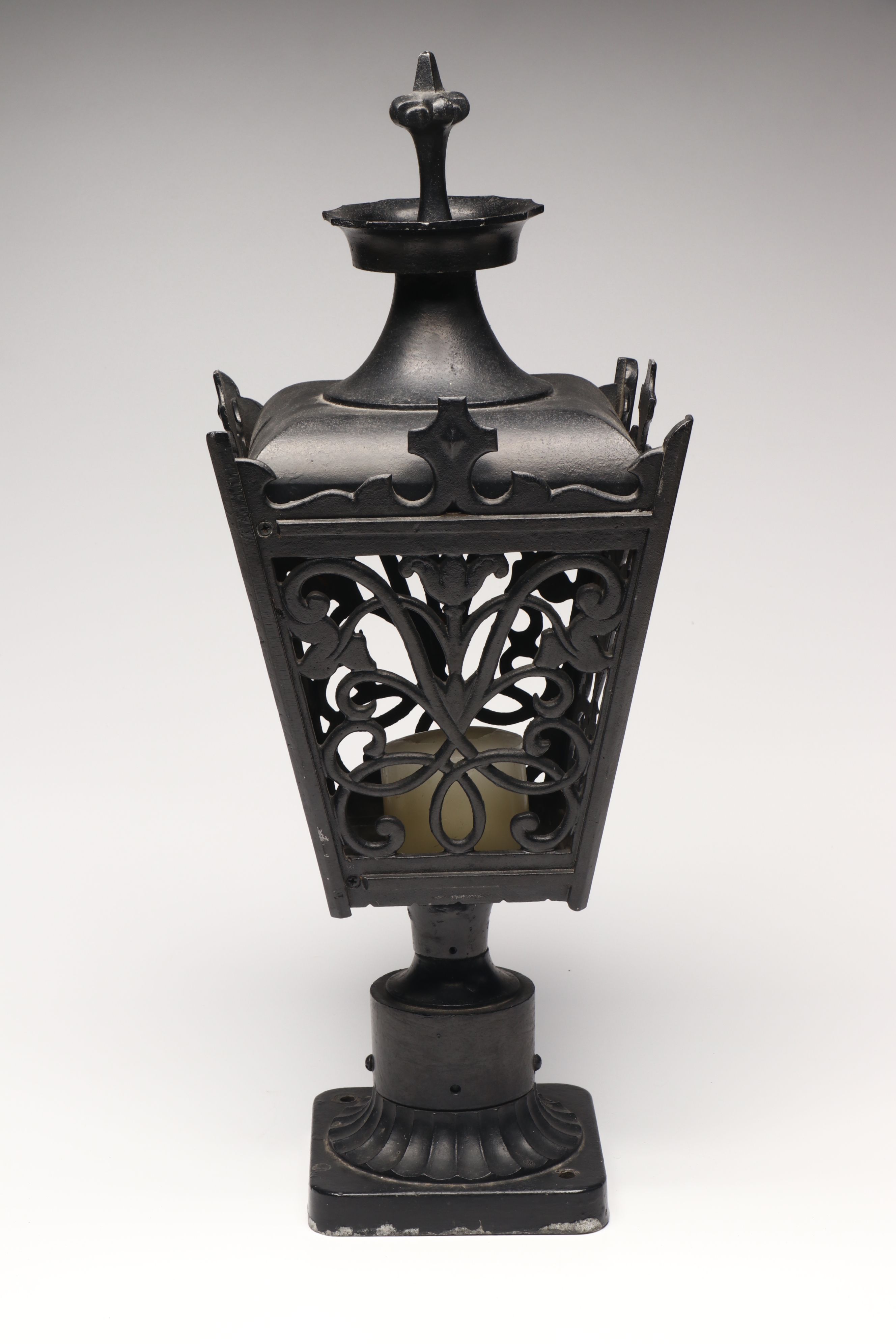 Folk Art Iron Roof Cross with Metal Hanging Candelabra and Candle Lantern