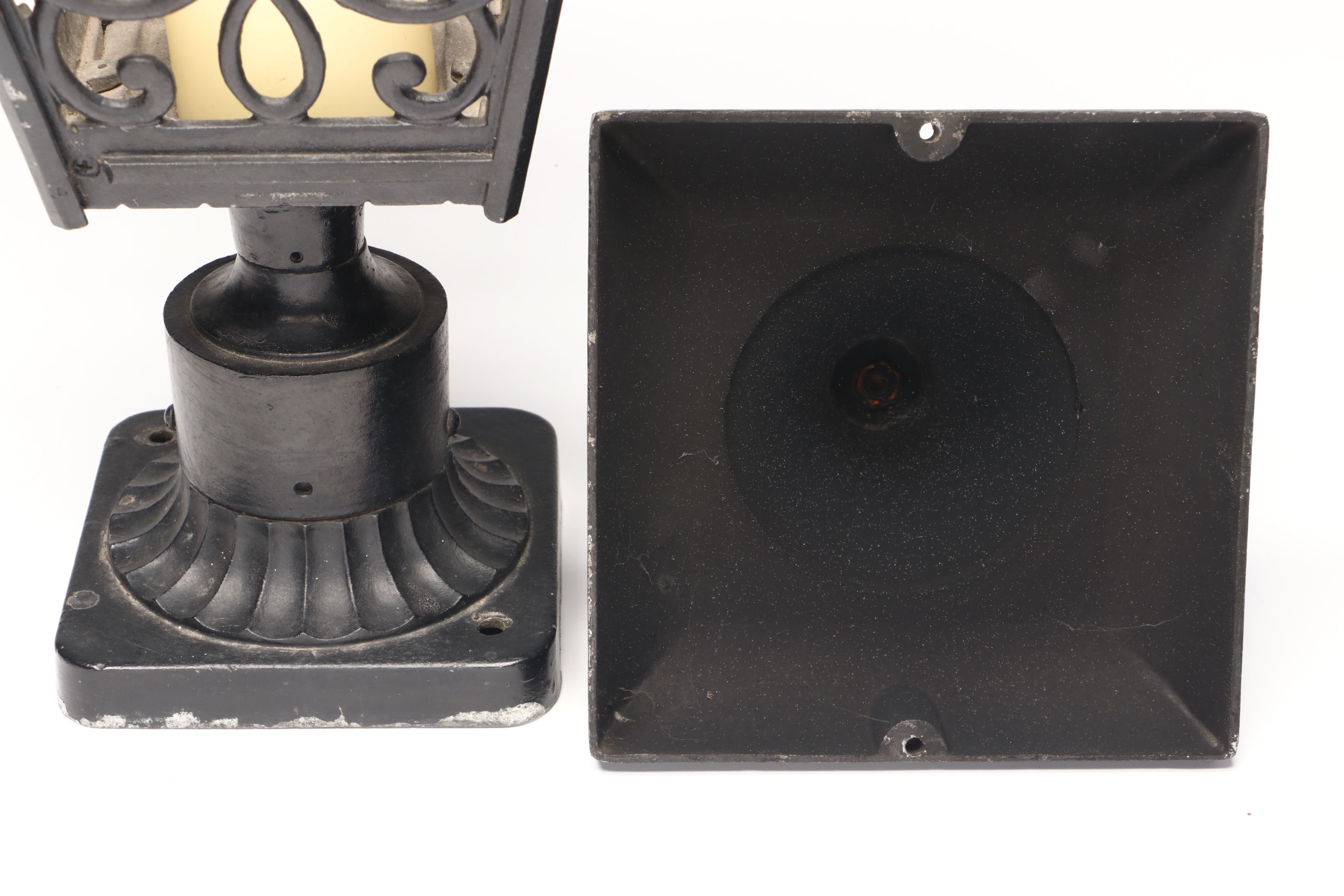 Folk Art Iron Roof Cross with Metal Hanging Candelabra and Candle Lantern