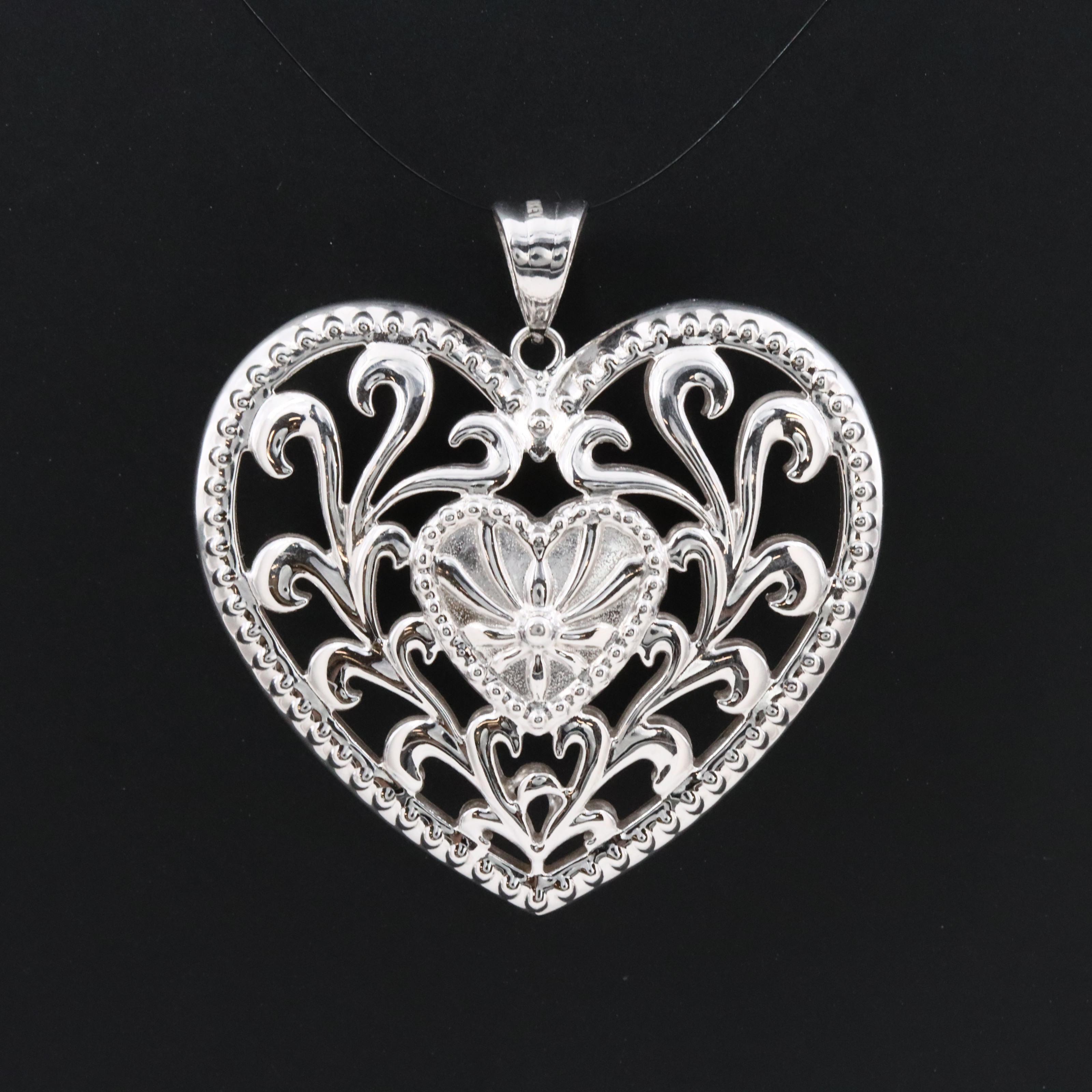 14K Scroll Cut-Out Heart Pendant