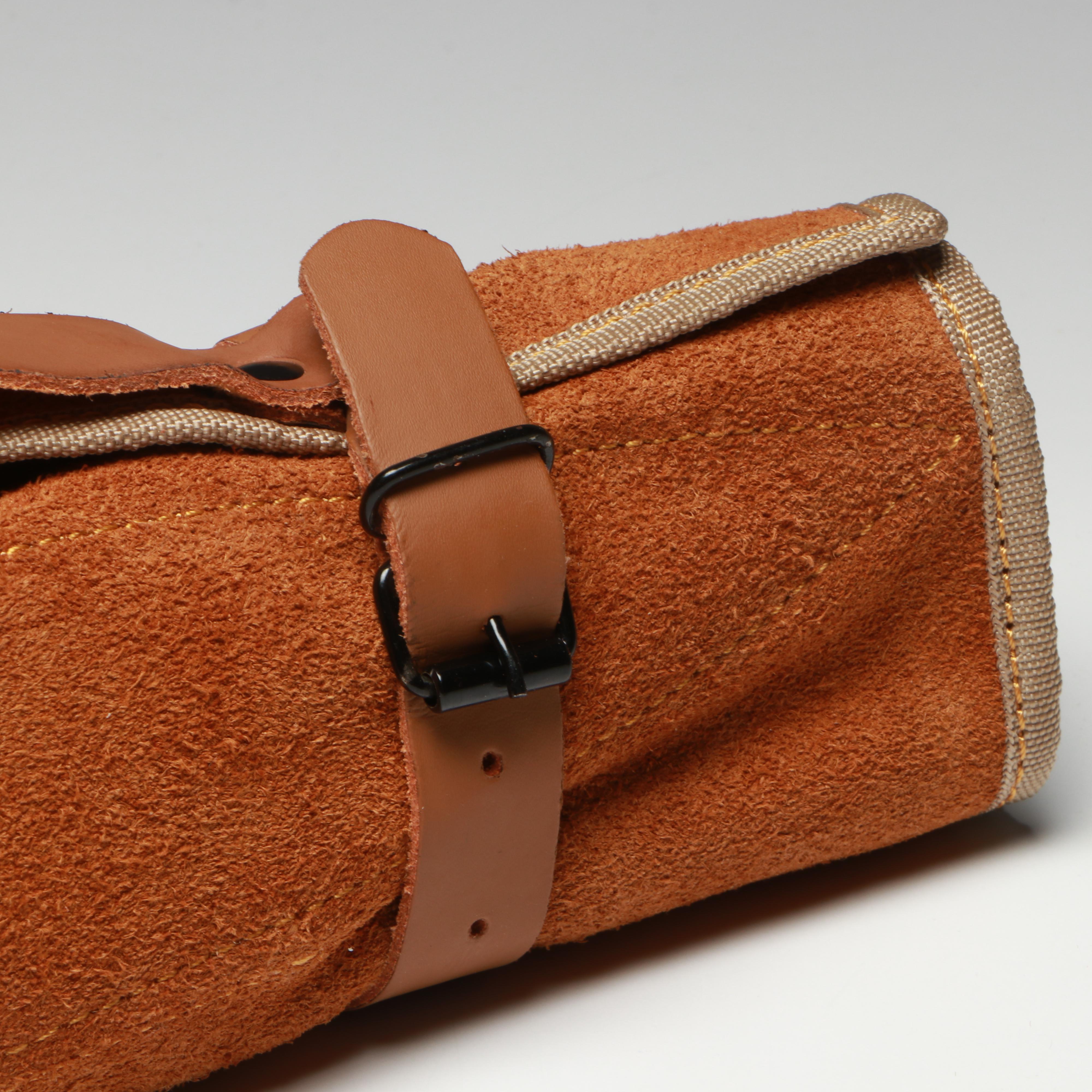 Damascus Steel and Marbled Handle Chef's Knife Set in Suede Leather Roll