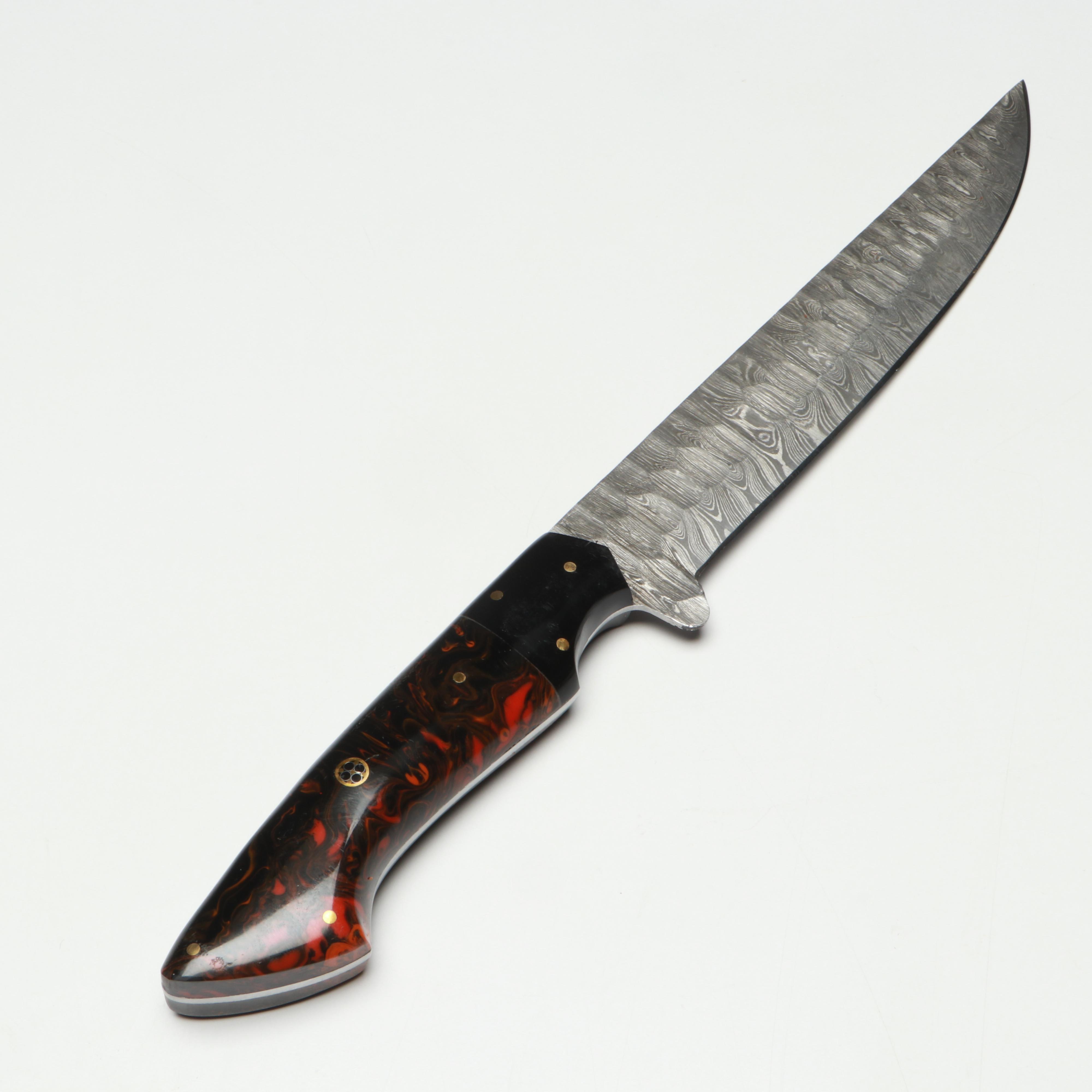 Damascus Steel and Marbled Handle Chef's Knife Set in Suede Leather Roll