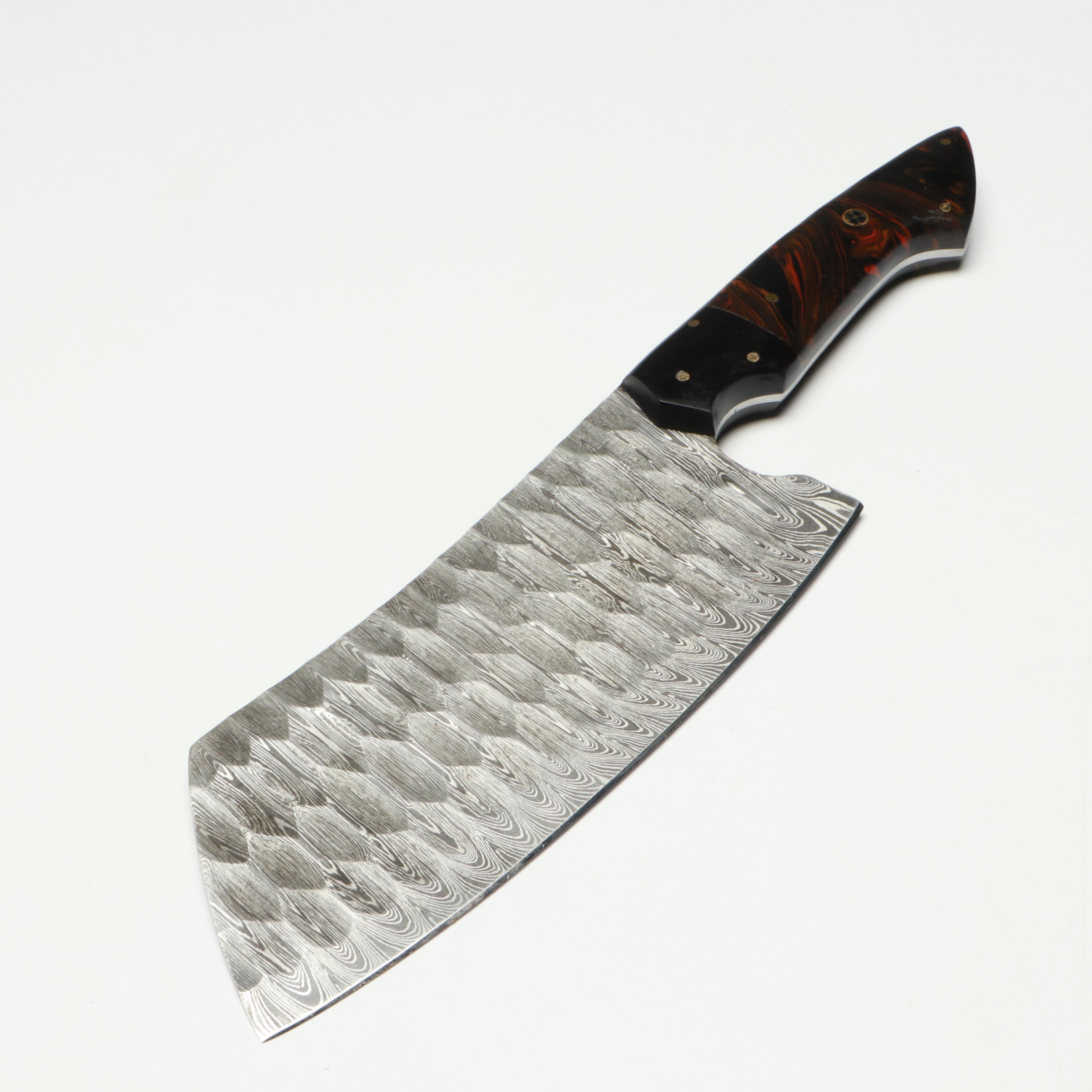 Damascus Steel and Marbled Handle Chef's Knife Set in Suede Leather Roll