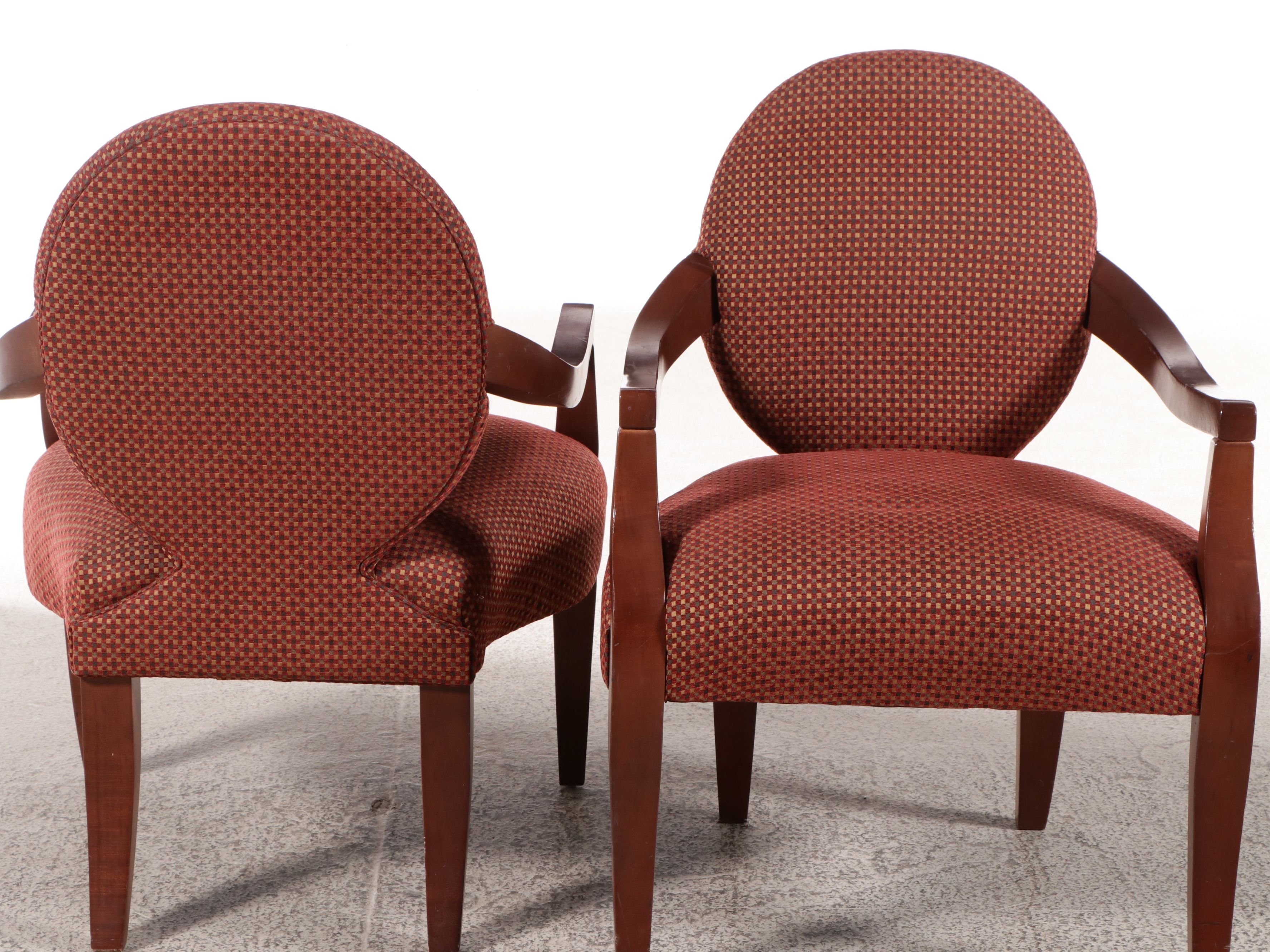 Pair of French Style Wood and Upholstered Armchairs
