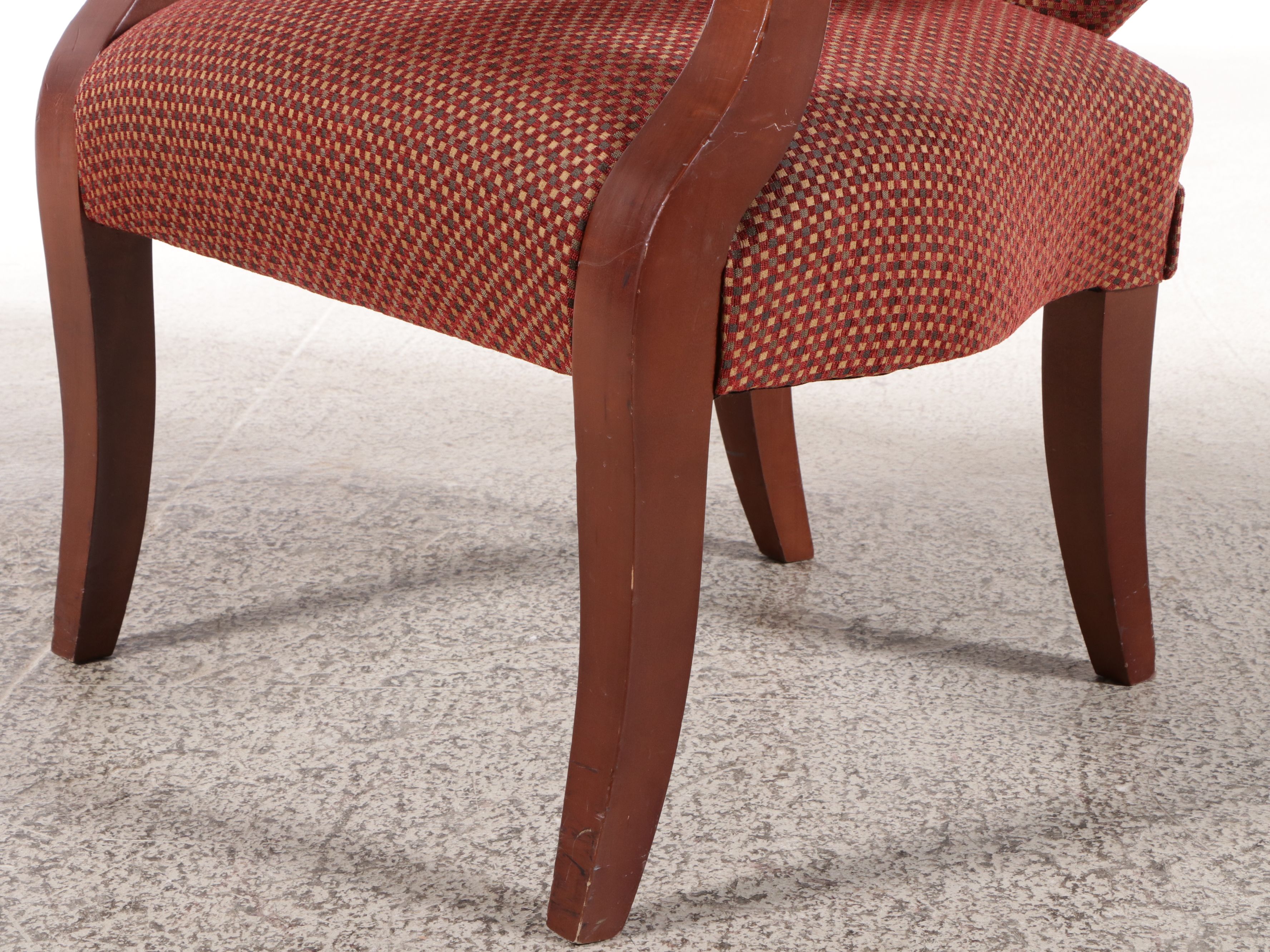 Pair of French Style Wood and Upholstered Armchairs