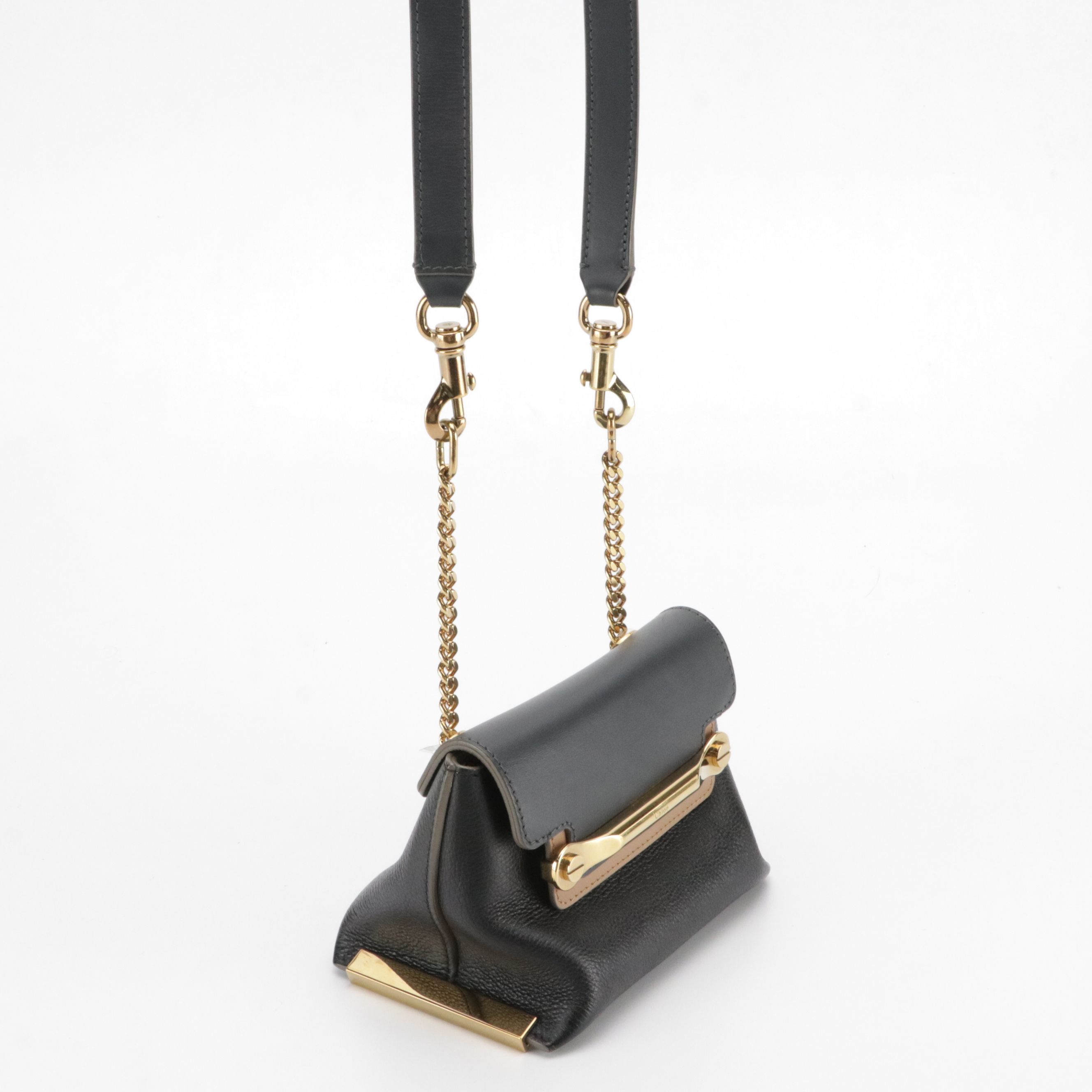 Chloé Mini Clare Crossbody Bag in Black Smooth and Grained Leather