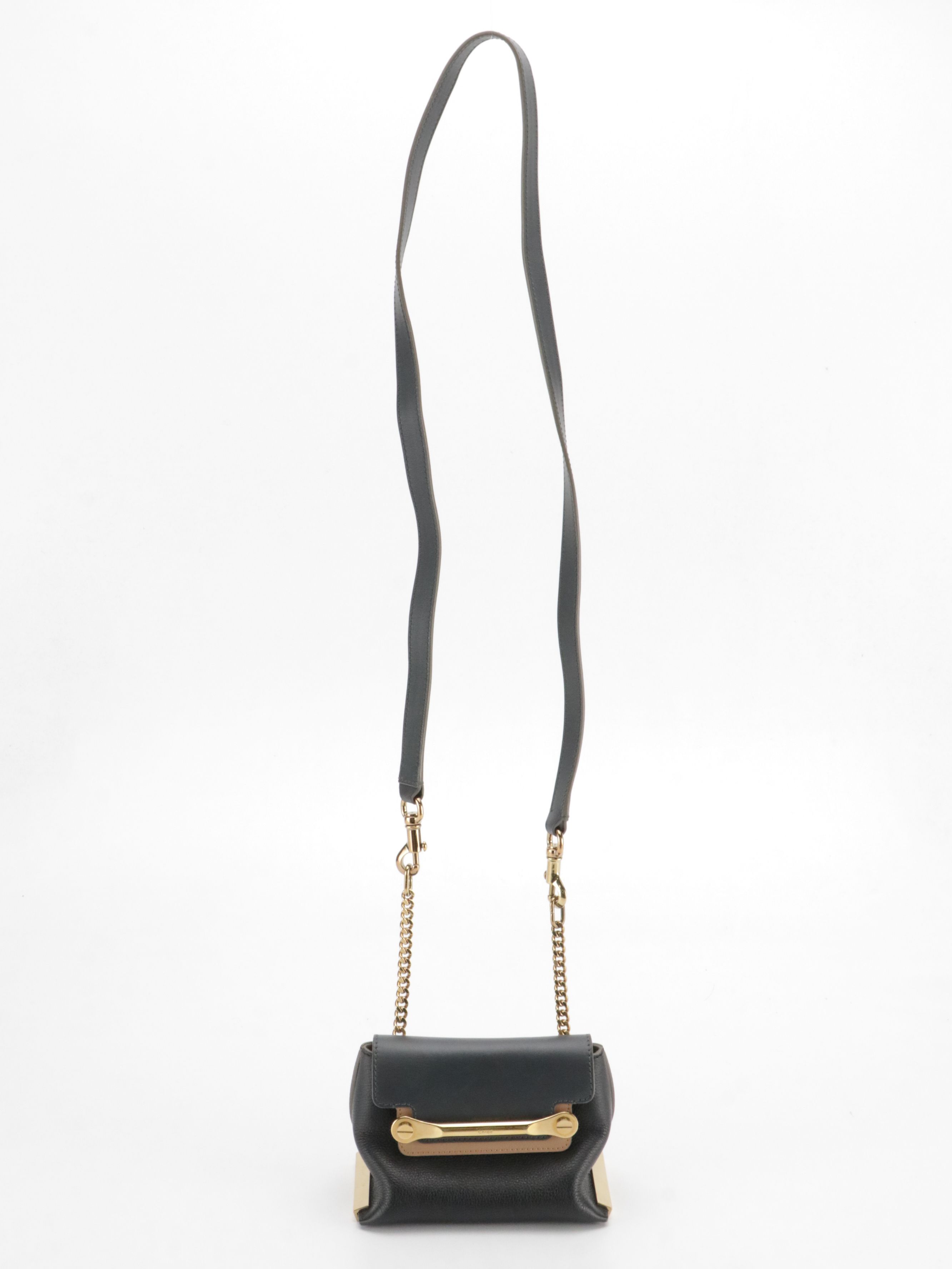 Chloé Mini Clare Crossbody Bag in Black Smooth and Grained Leather