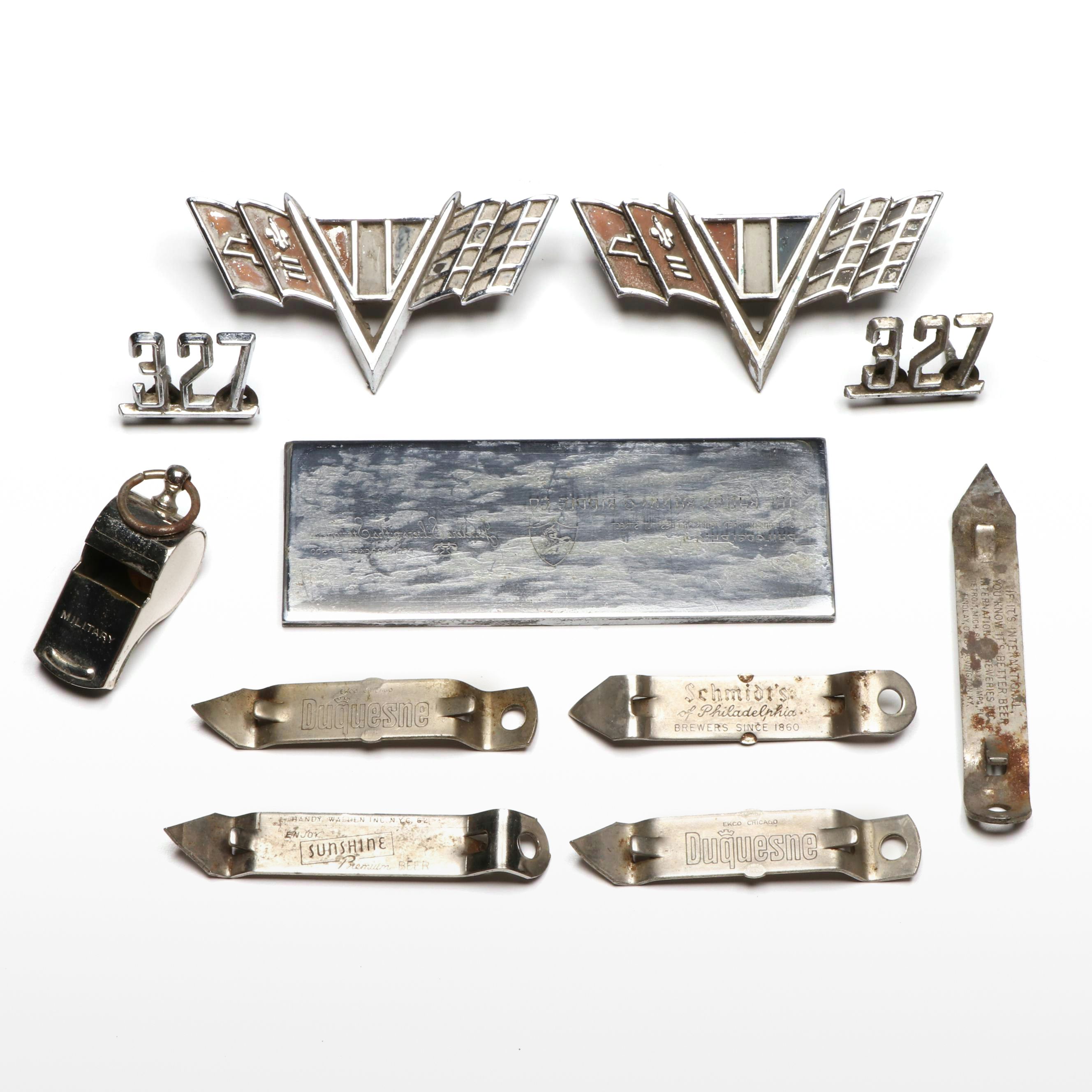 Metal Fender Emblems, Metal Bottle Openers, and More Metal Collectibles
