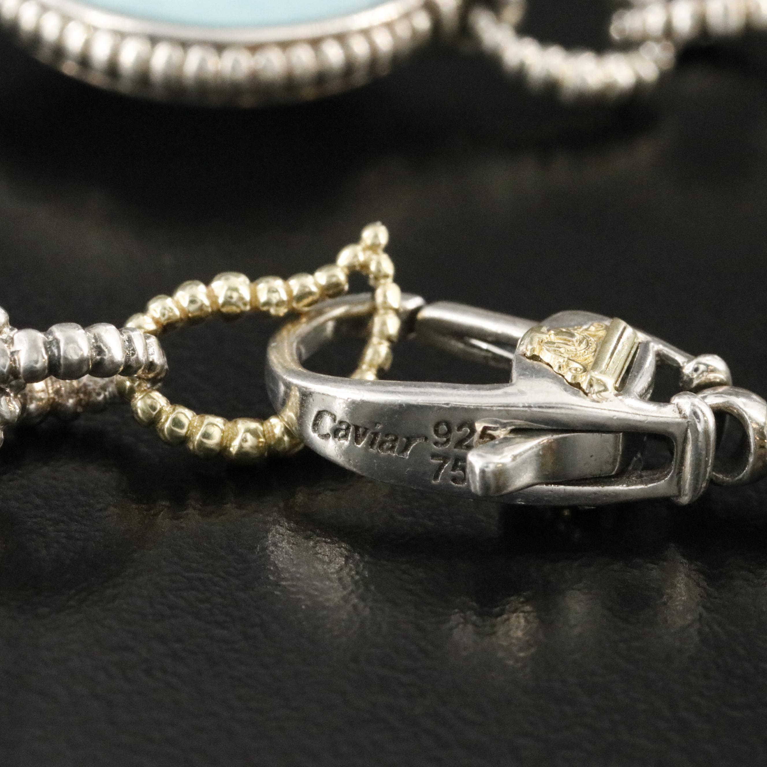 Caviar Venus Sterling Turquoise and Quartz Navette Station Necklace