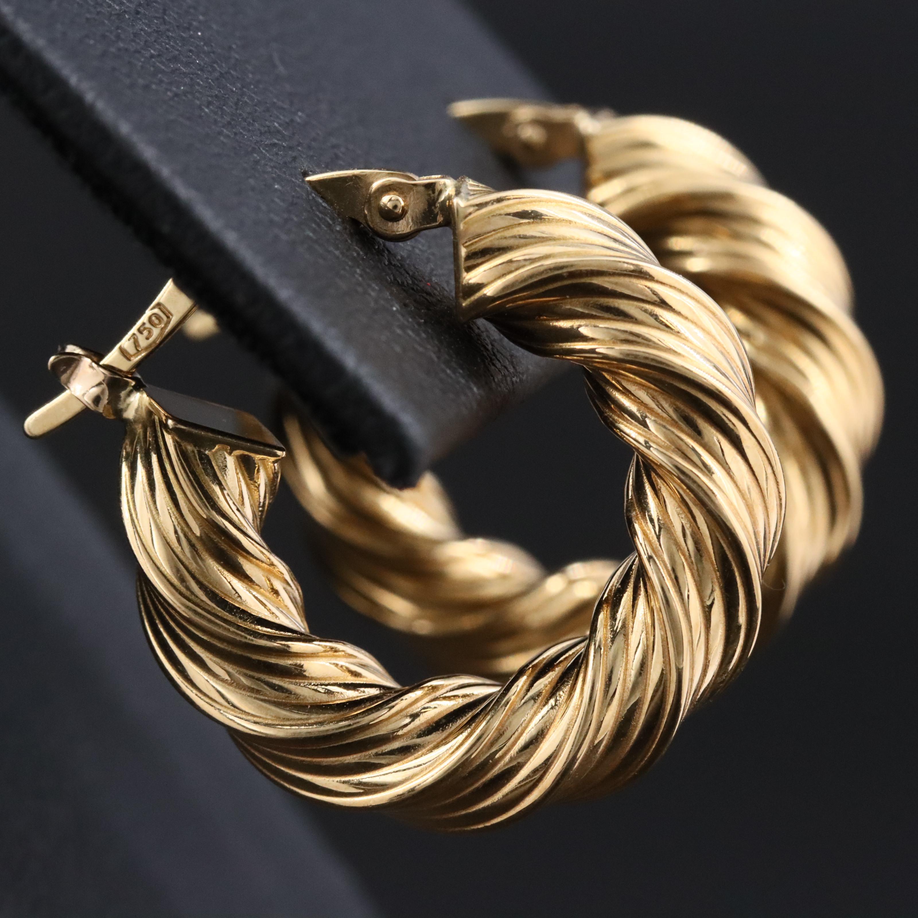 18K Fluted Hoop Earrings