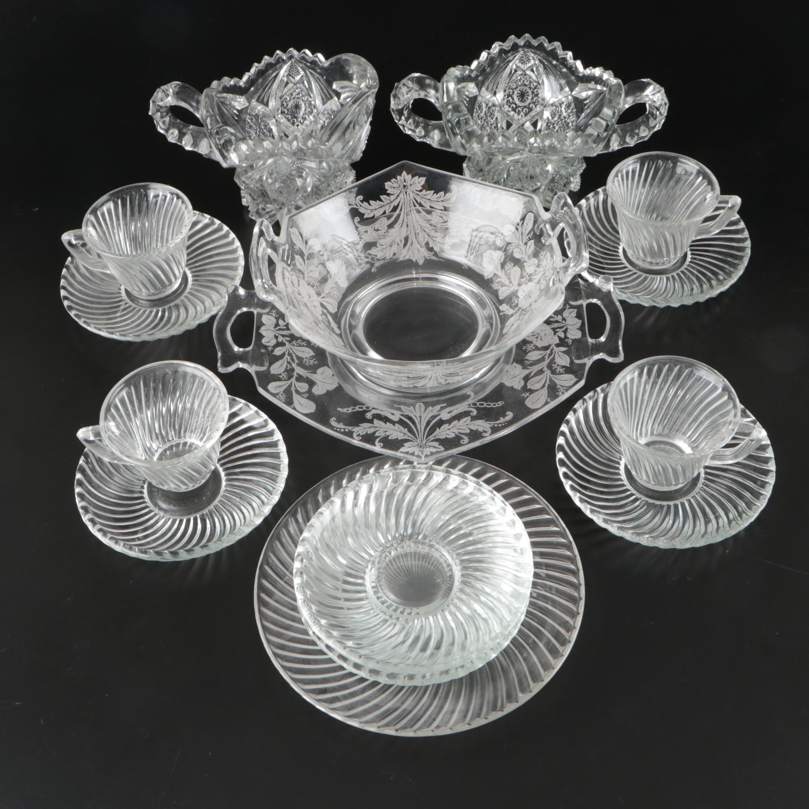 Nucut Glass Sugar Bowl and Creamer with More Glass Table Accessories