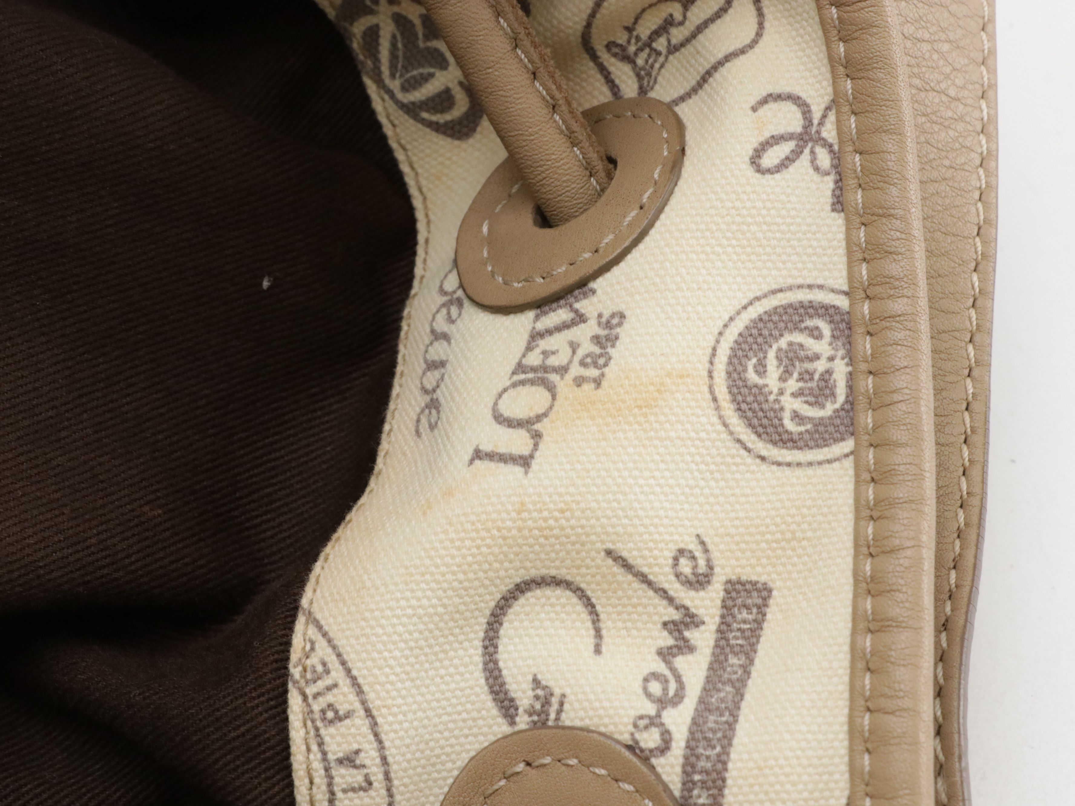 Loewe 160th Anniversary Logo Canvas and Tan Leather Drawstring Tote