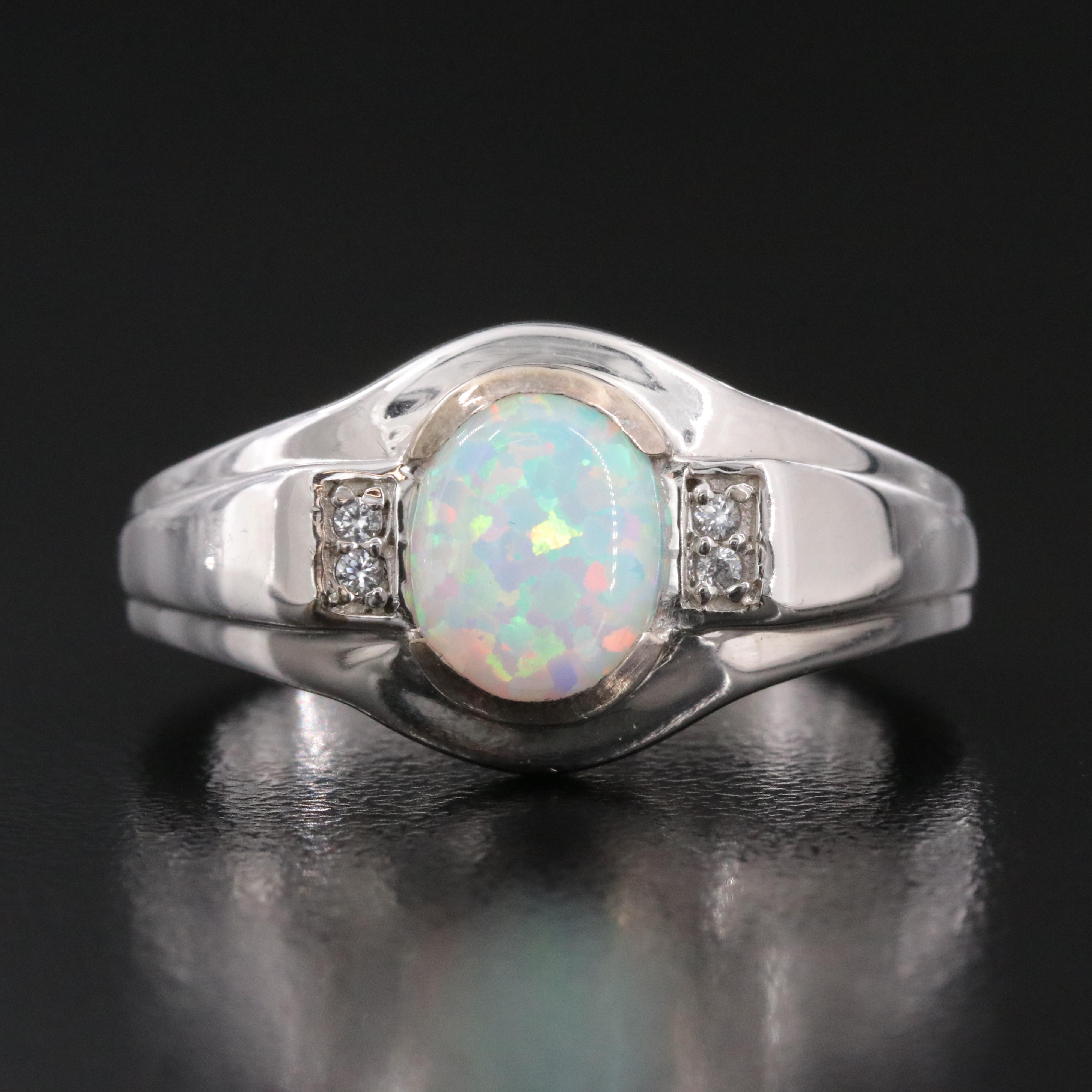 Sterling Opal and White Sapphire Ring