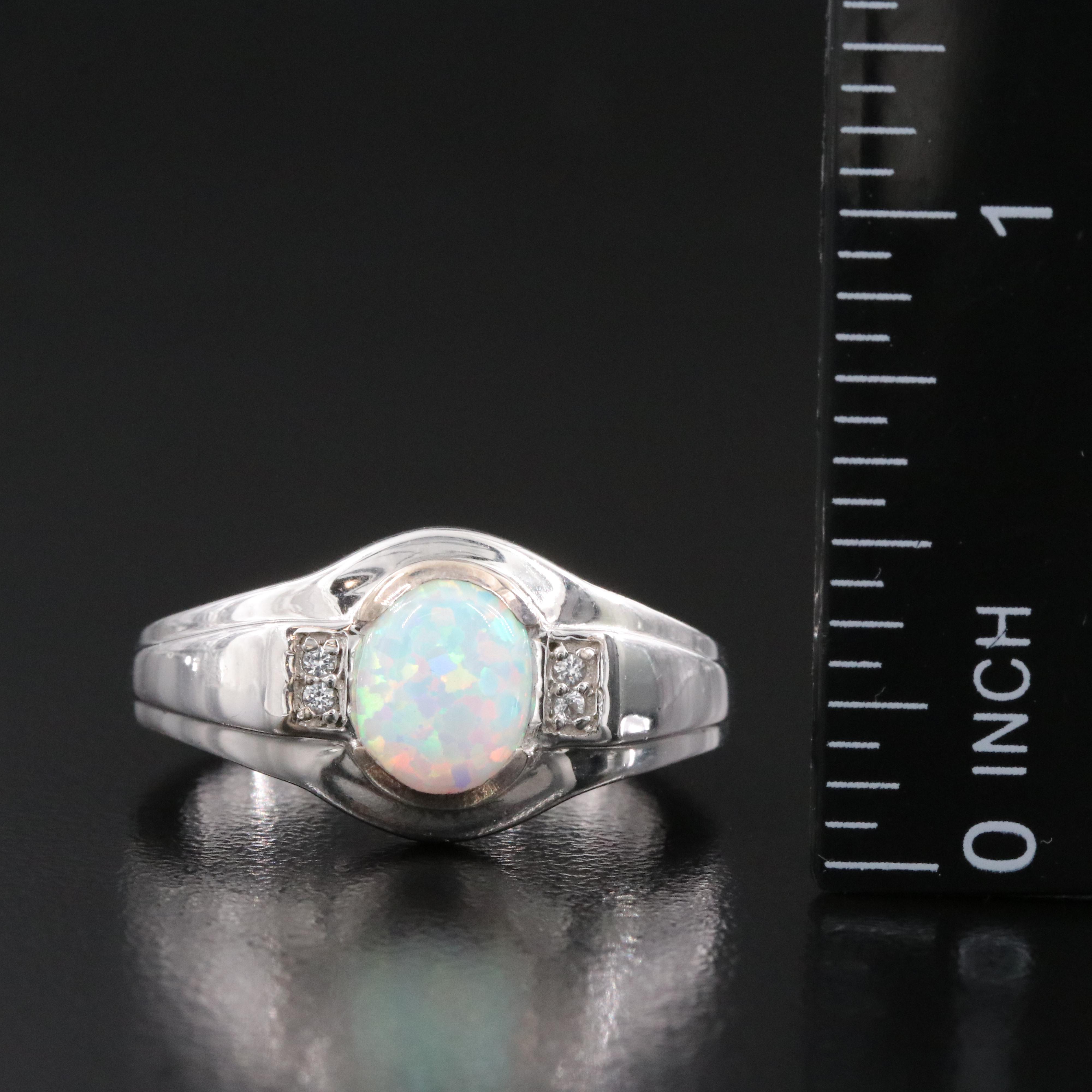 Sterling Opal and White Sapphire Ring
