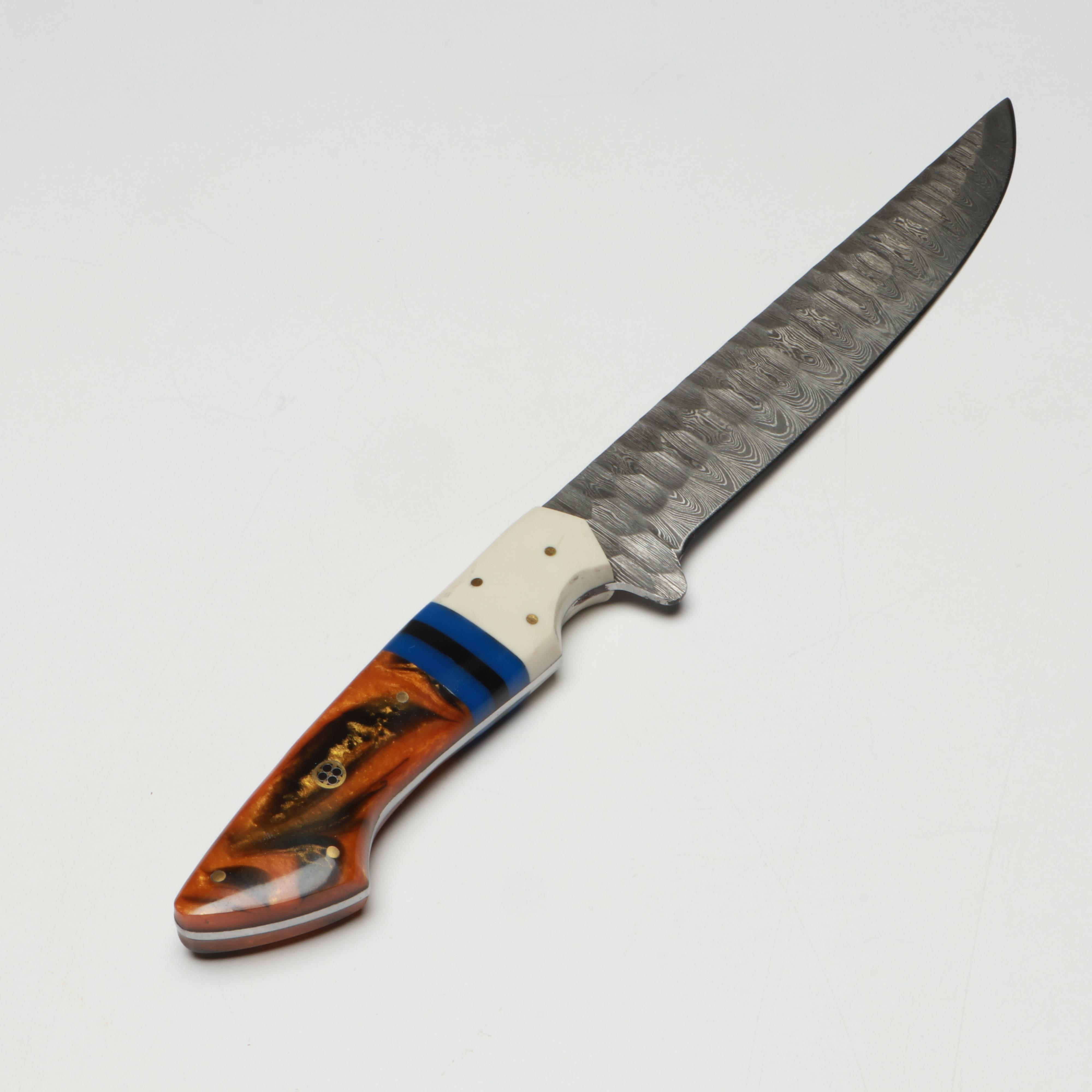 Damascus Steel and Marbled Handle Chef's Knife Set in Suede Leather Roll