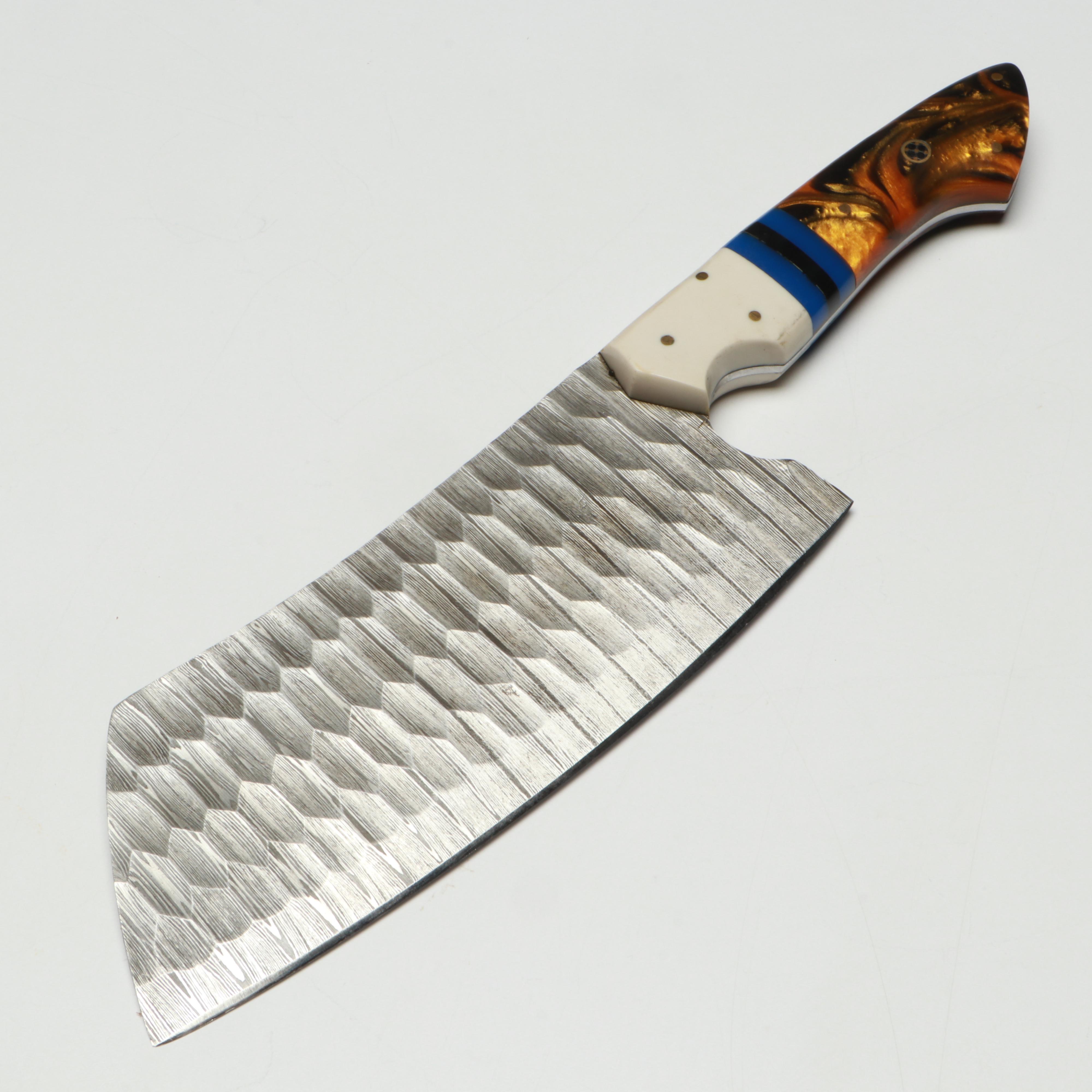 Damascus Steel and Marbled Handle Chef's Knife Set in Suede Leather Roll