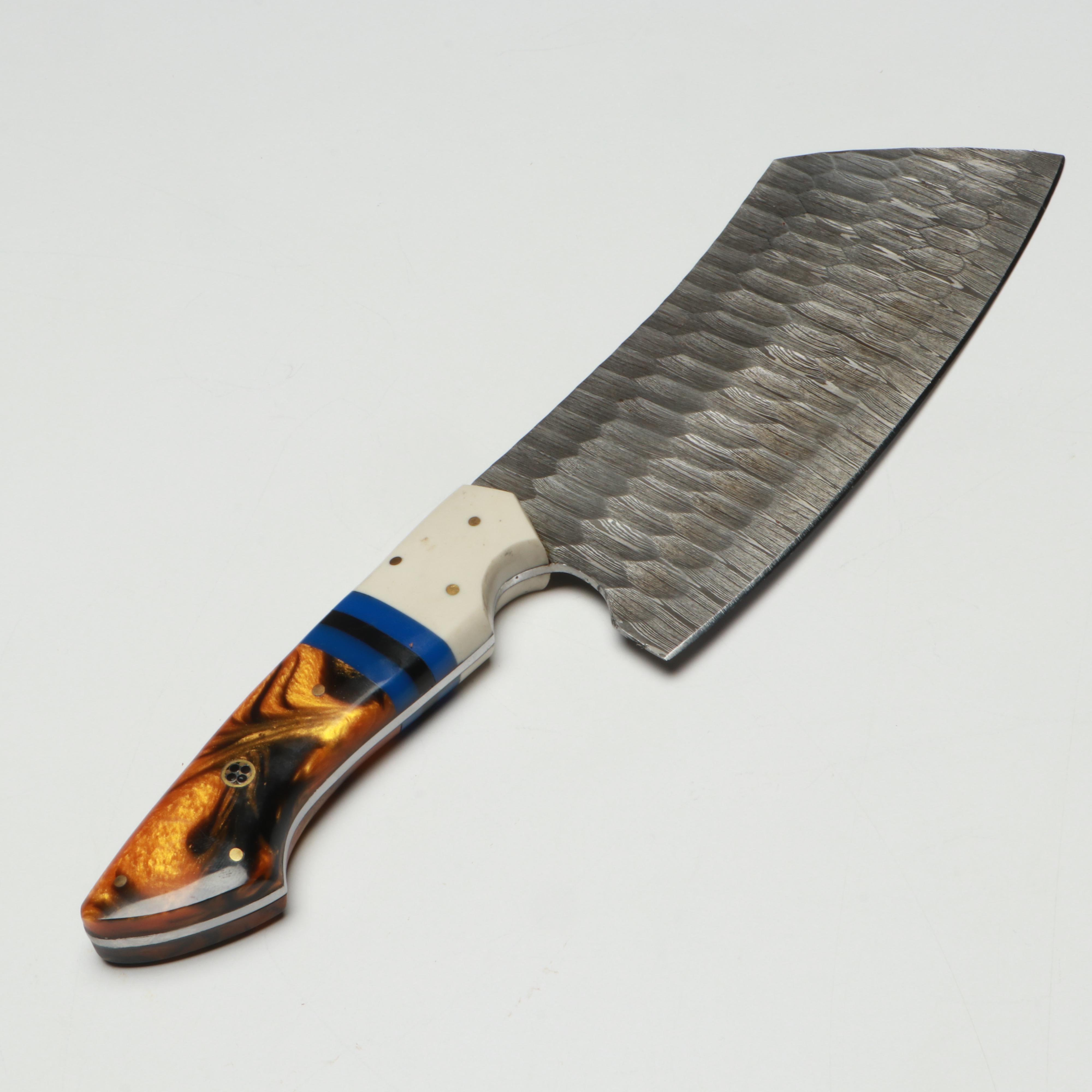 Damascus Steel and Marbled Handle Chef's Knife Set in Suede Leather Roll