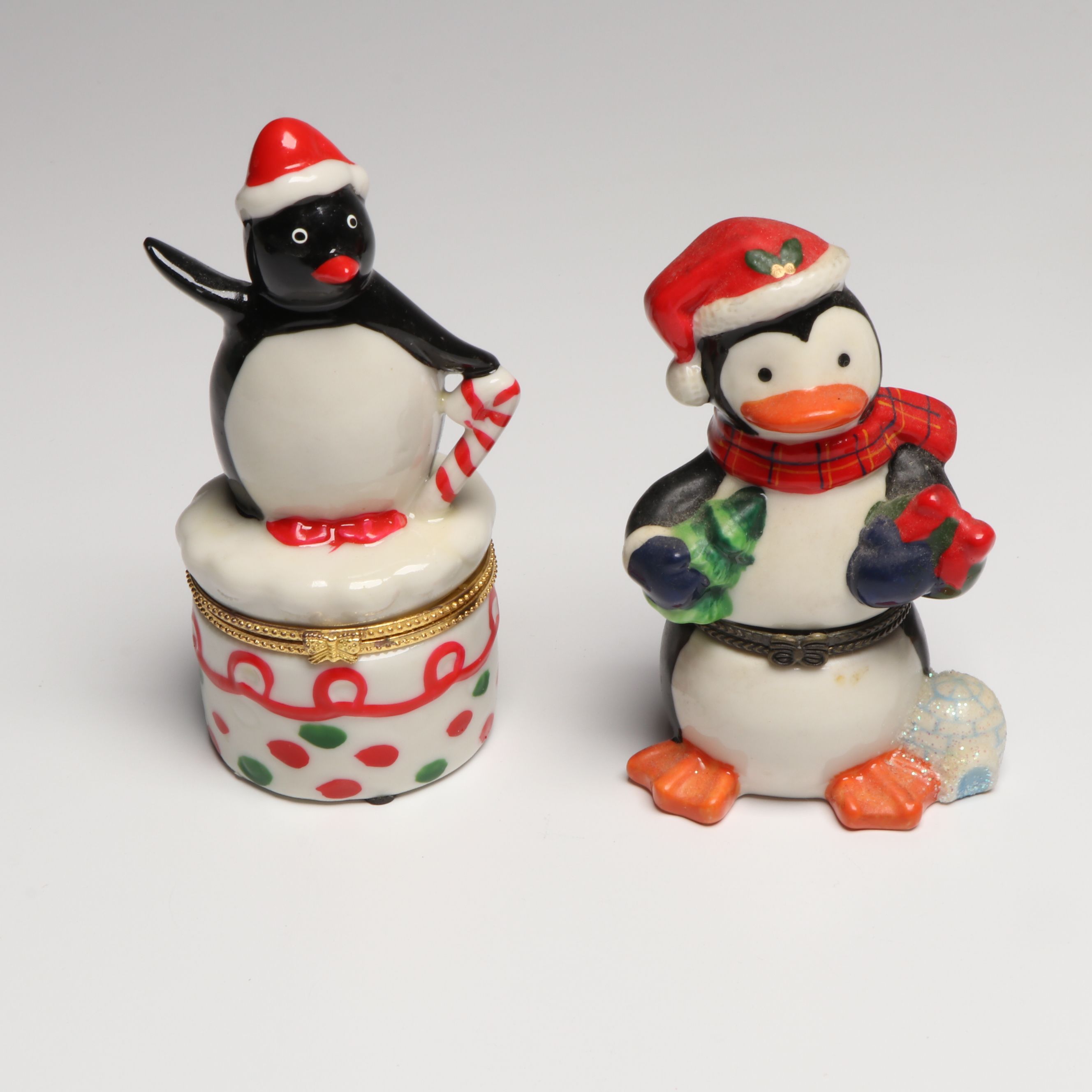 Porcelain Penguin Boxes with Other Penguin Decorations