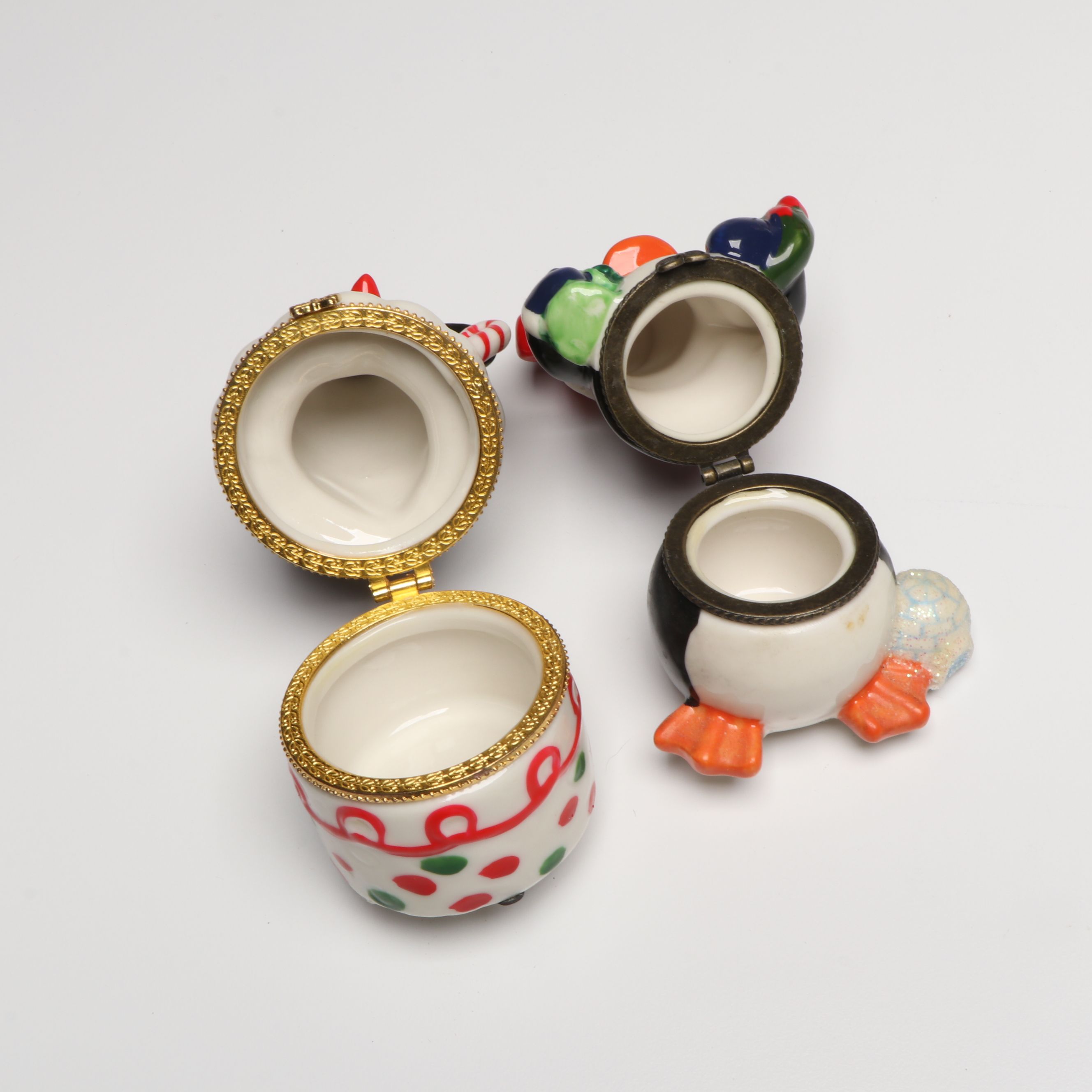 Porcelain Penguin Boxes with Other Penguin Decorations