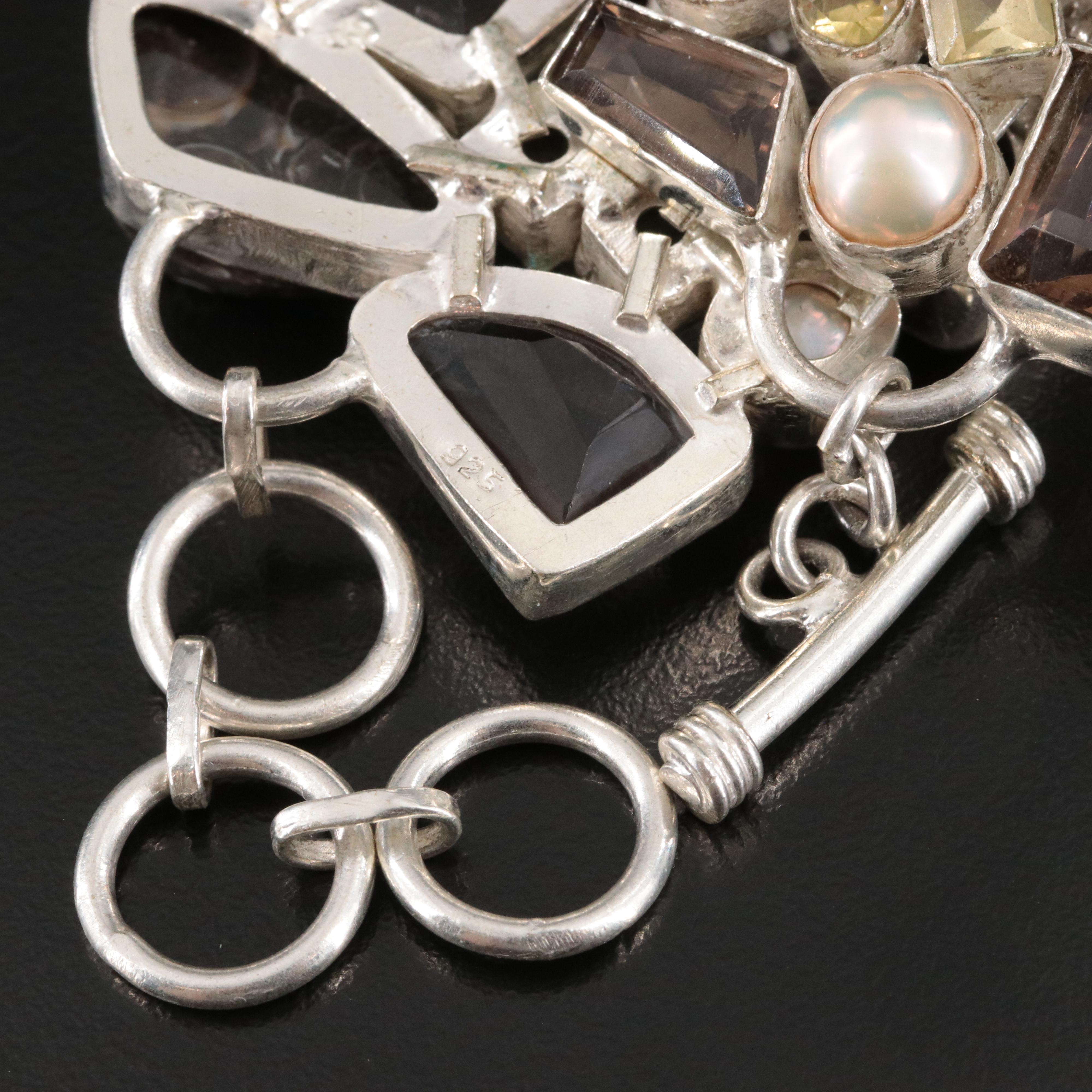 Sterling Jasper, Smoky Quartz and Gemstone Panel Bracelet