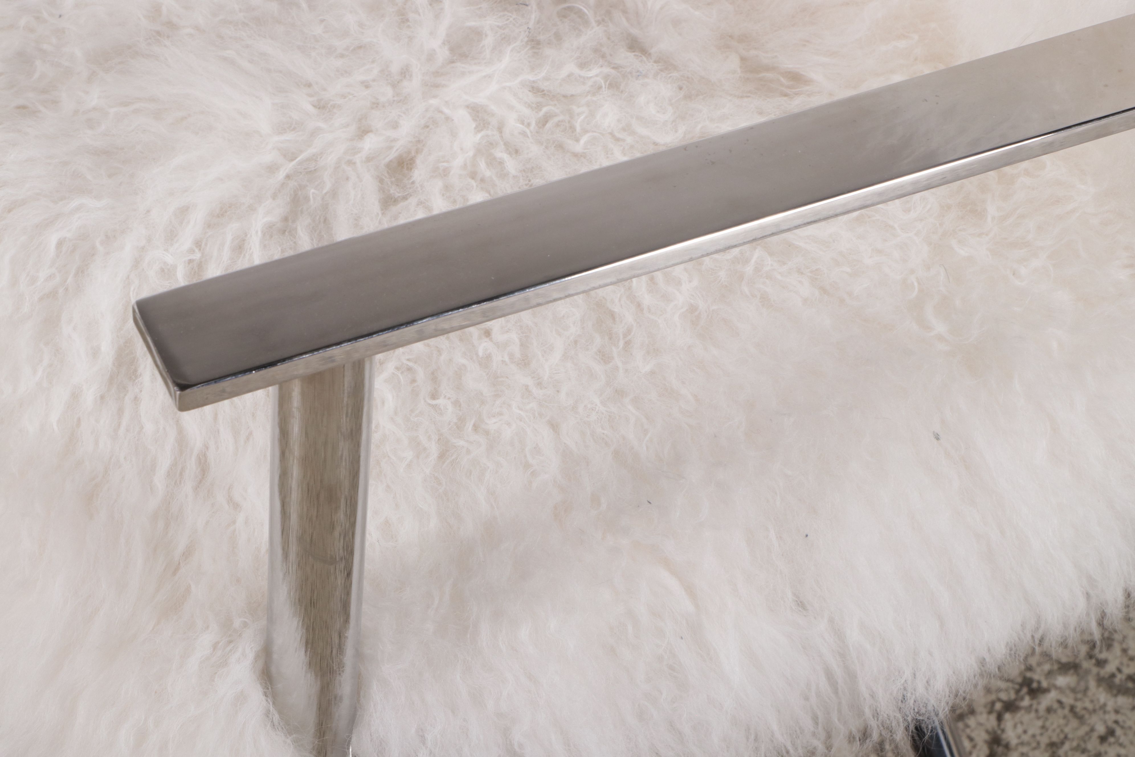 Pair of Mongolian Fur and Chromed Metal Director's Chairs, 2017