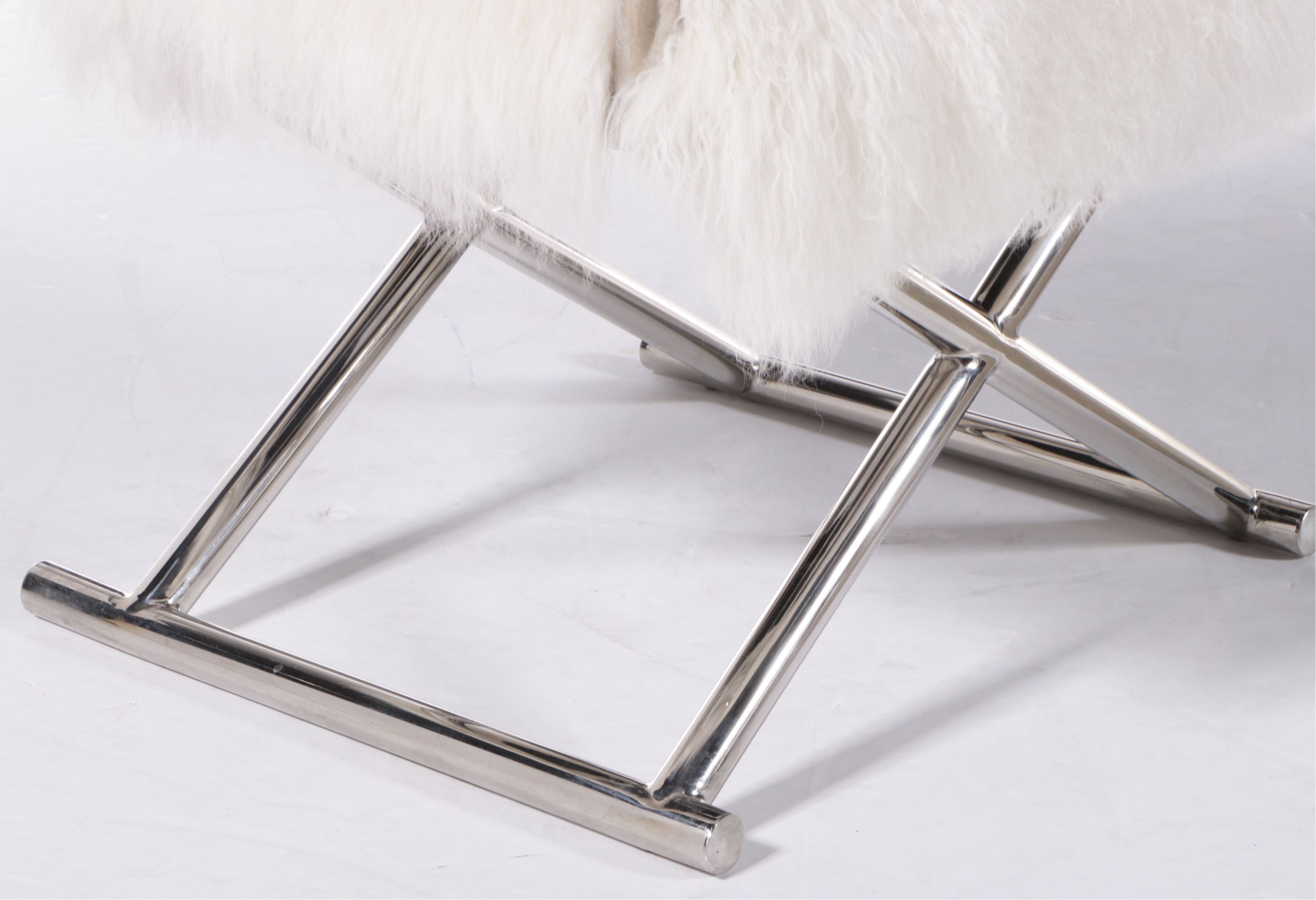 Pair of Mongolian Fur and Chromed Metal Director's Chairs, 2017
