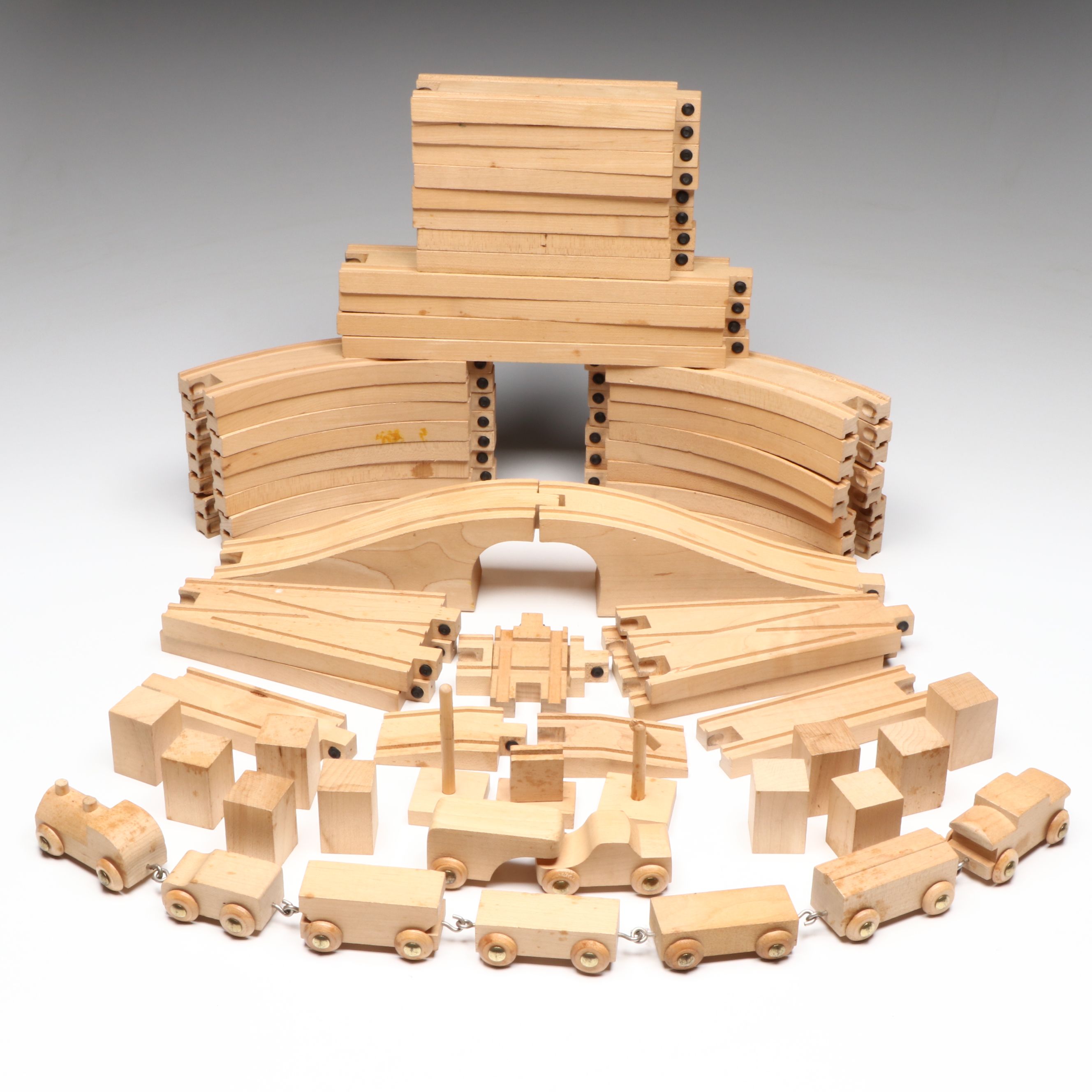 Wooden Train Tracks and Train Cars