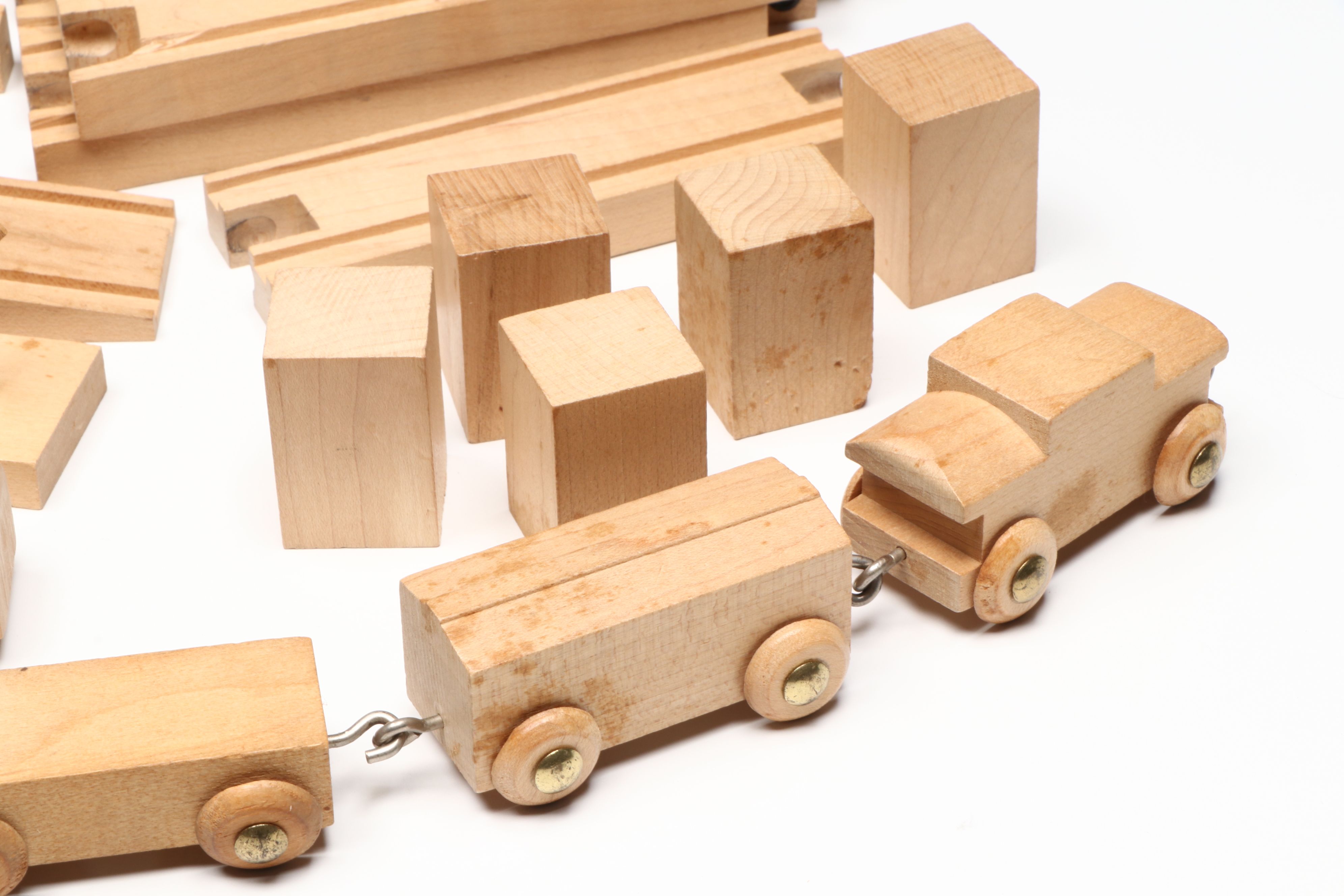 Wooden Train Tracks and Train Cars