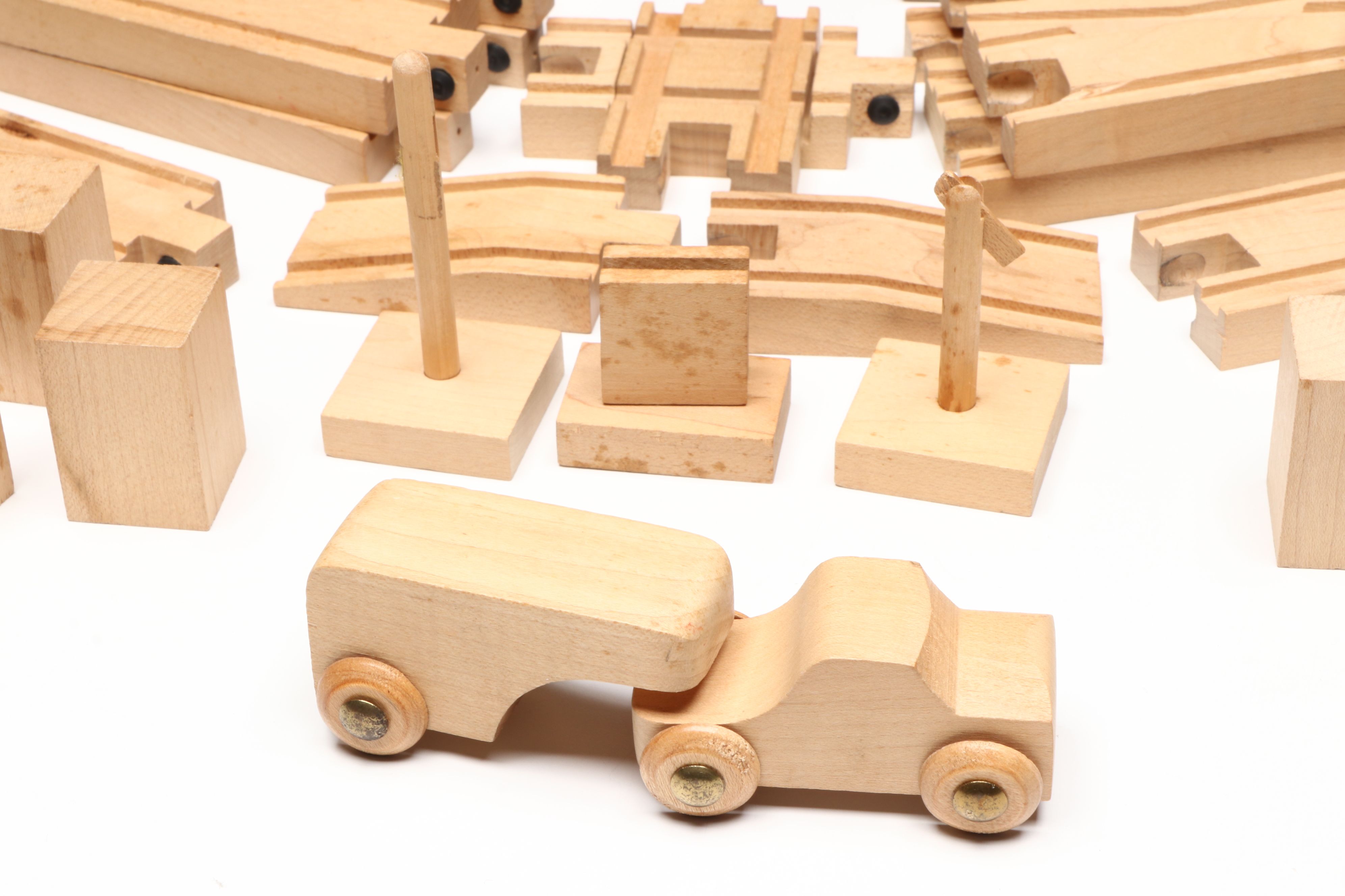 Wooden Train Tracks and Train Cars