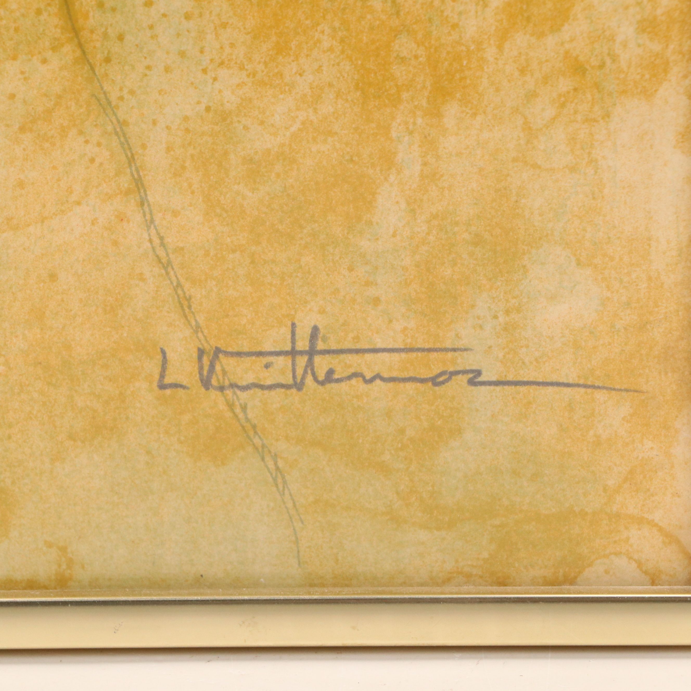 Lithograph Print of Coastal Town Scene, Mid-20th Century