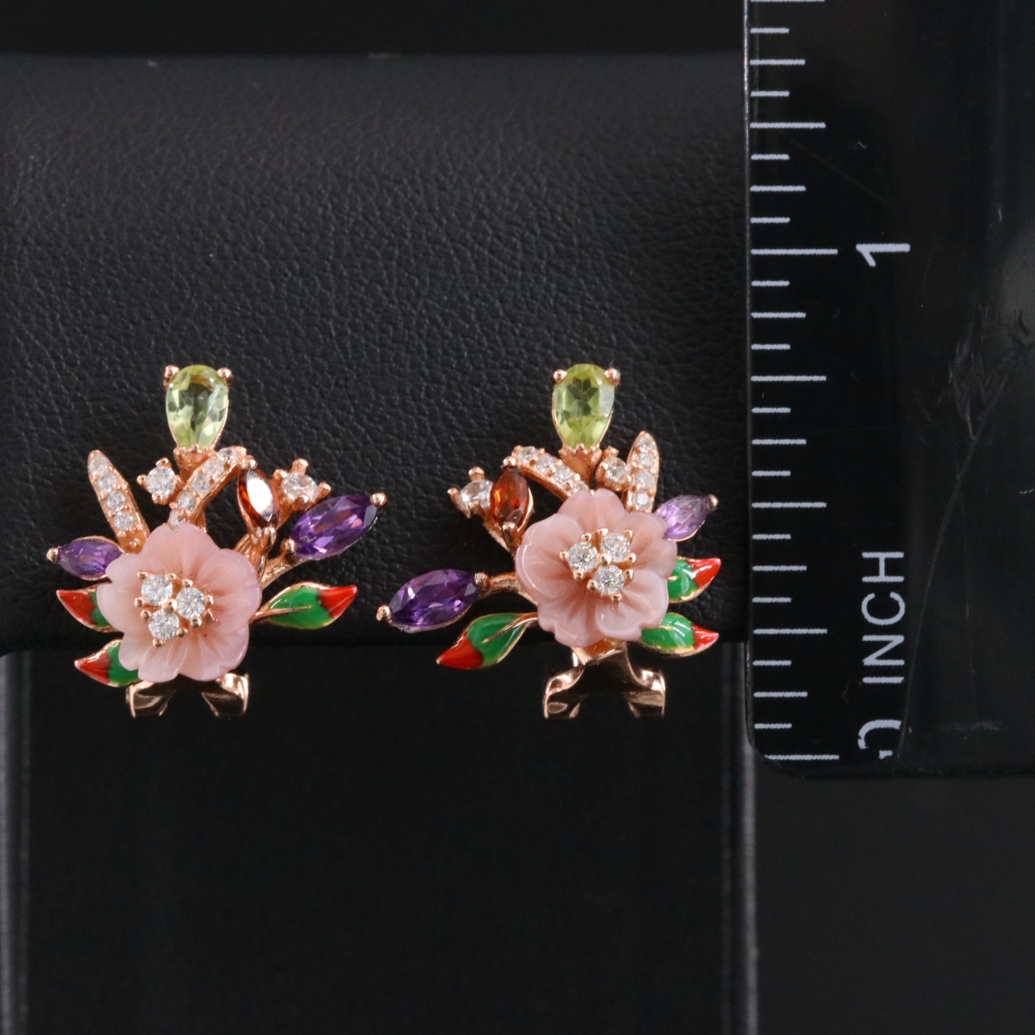 Sterling Mother-of-Pearl, Amethyst and CZ Floral Earrings