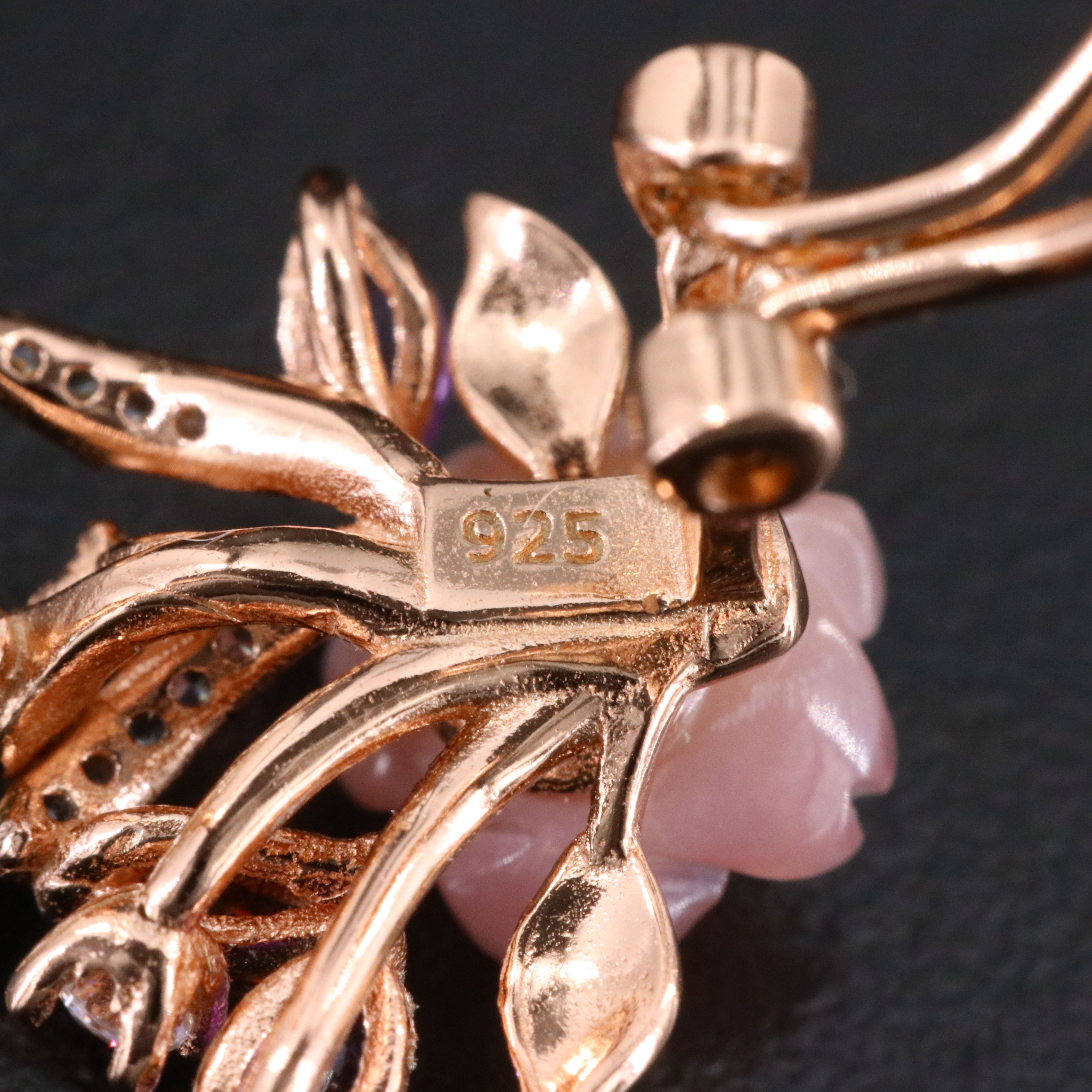 Sterling Mother-of-Pearl, Amethyst and CZ Floral Earrings