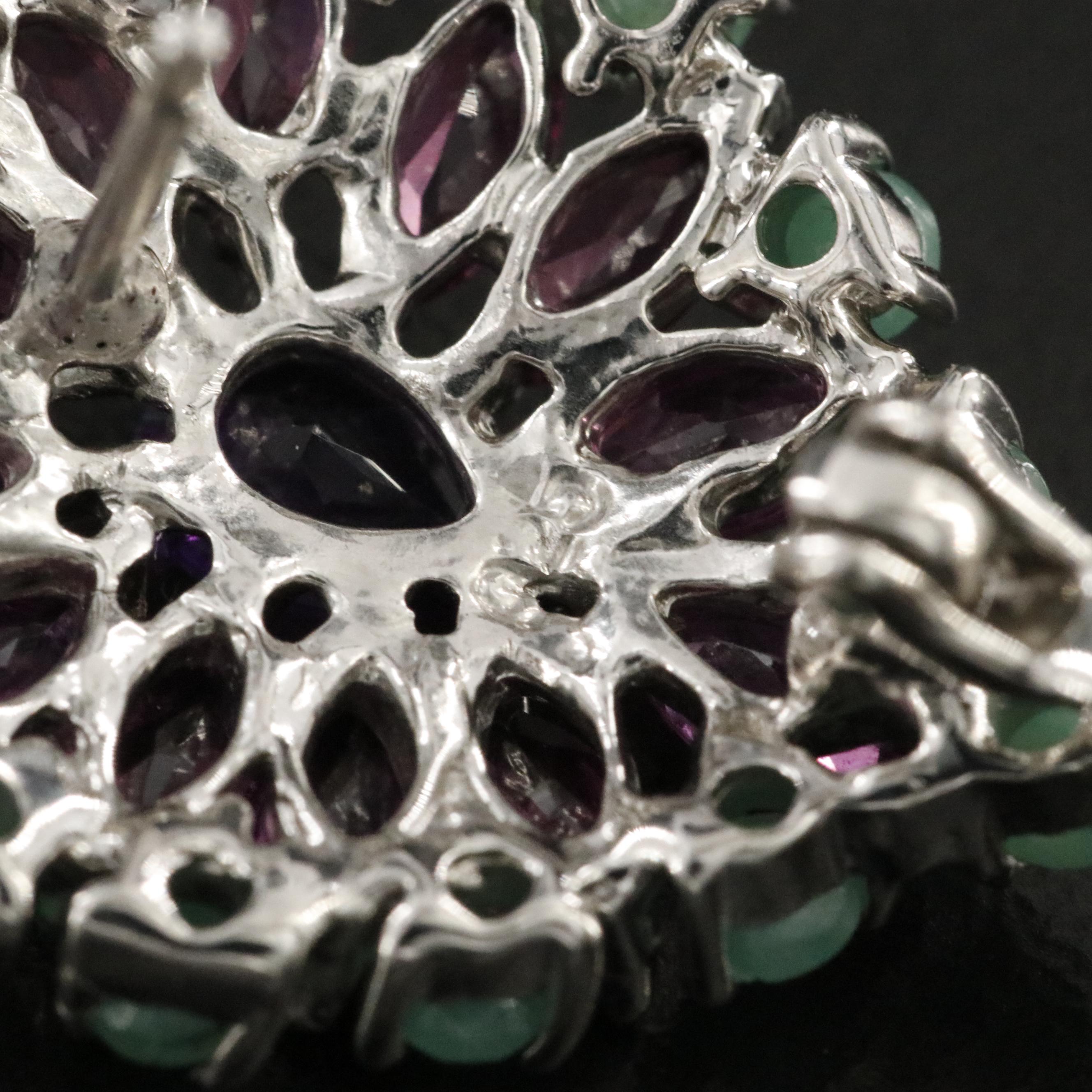 Sterling Amethyst, Garnet, and Emerald Drop Earrings