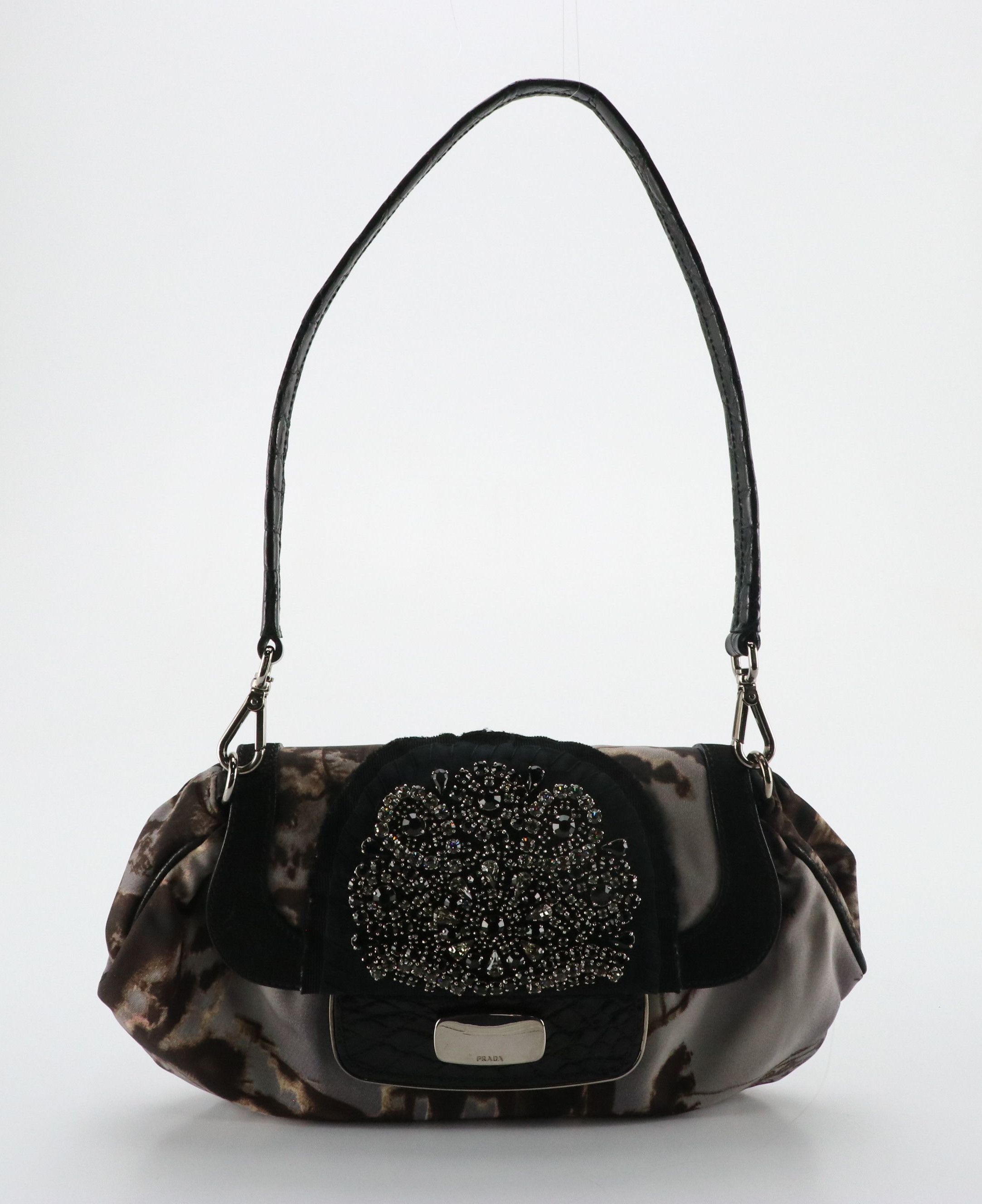 Prada Embellished Skipper Shoulder Bag in New York Street Templi Tessuto Nylon