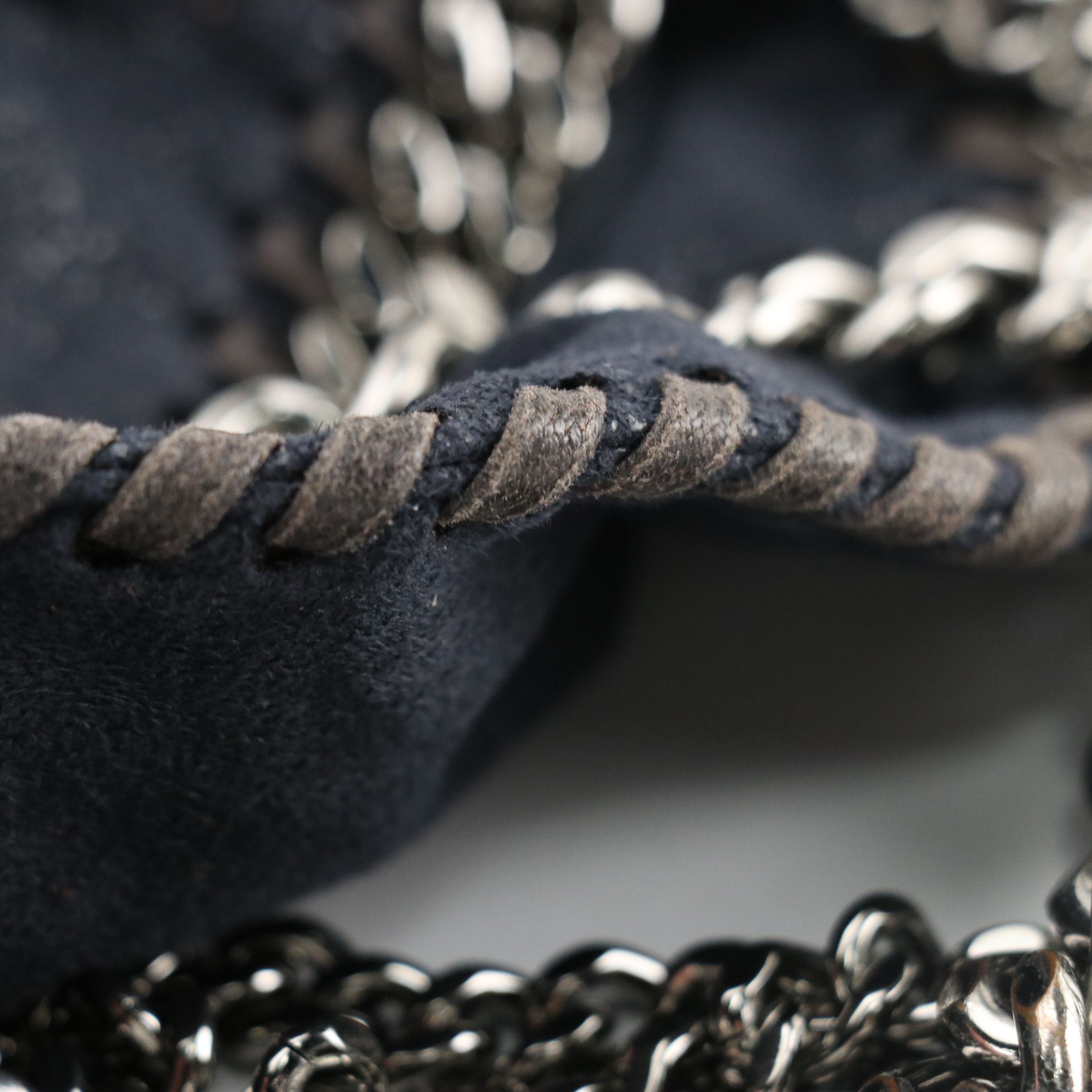 Stella McCartney Falabella Chain Strap Bag in Dark Blue Shaggy Deer Faux-Suede