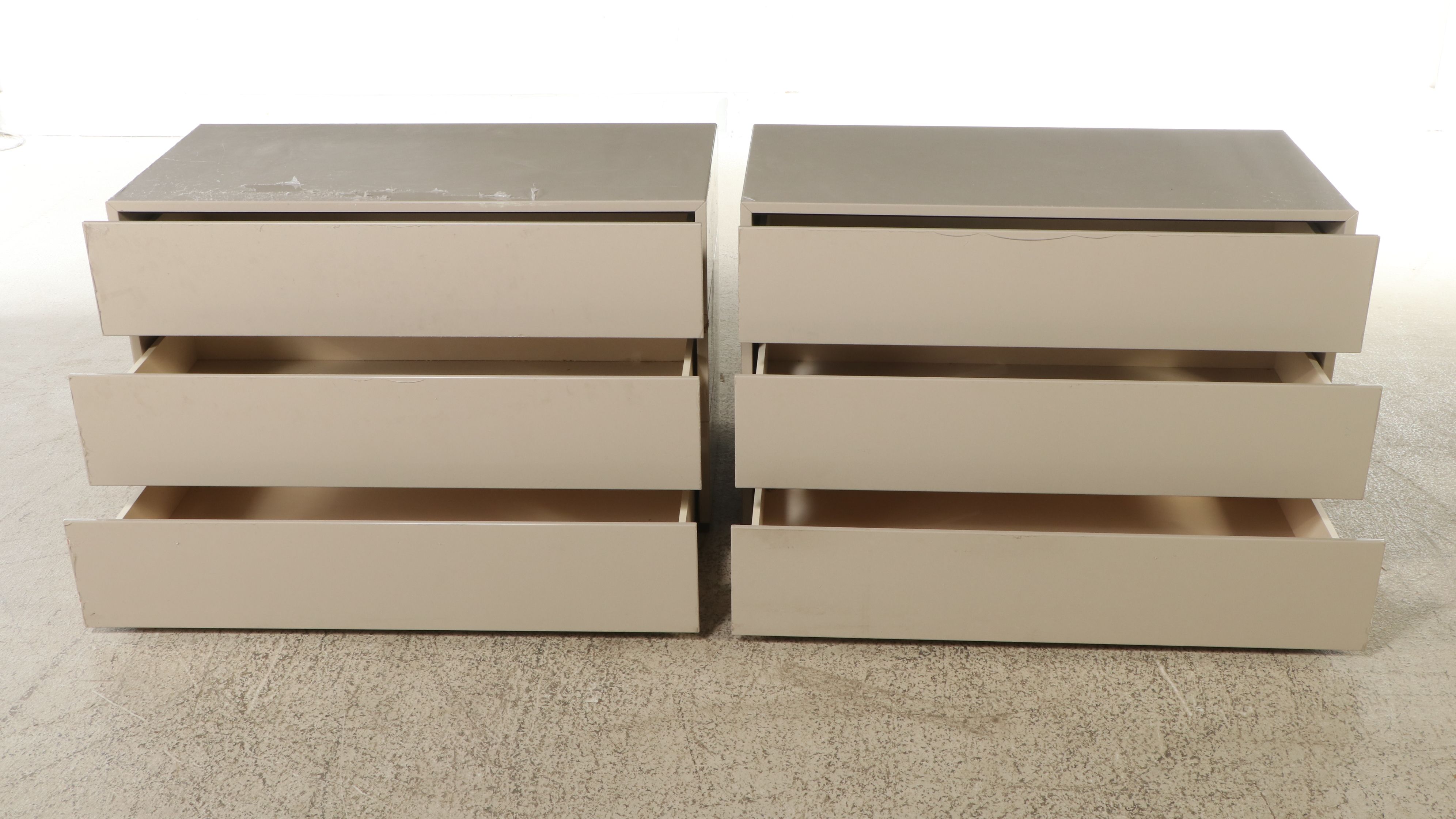 BENSEN "Brix" Pair of Beige Three-Drawer Side Tables