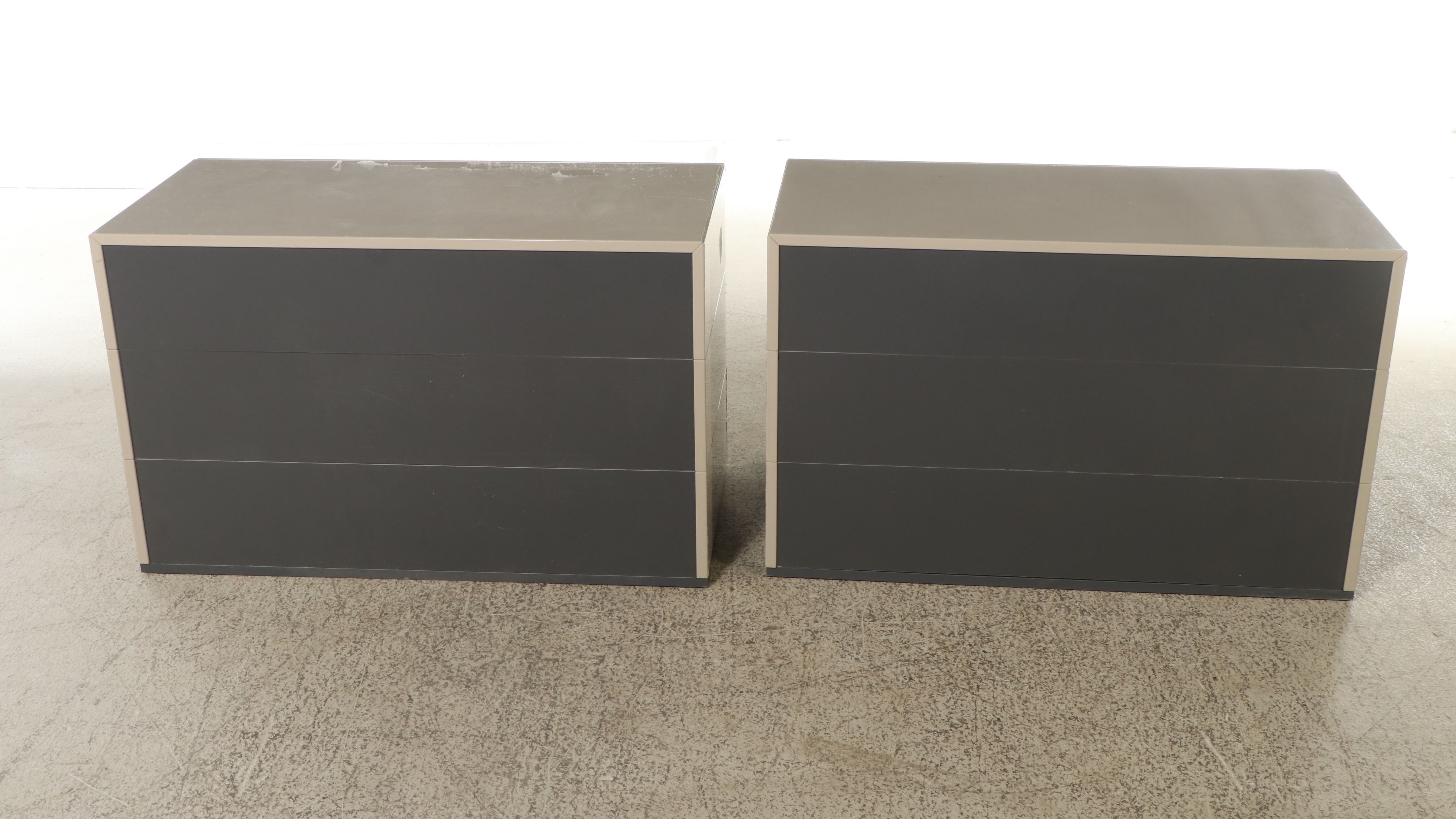 BENSEN "Brix" Pair of Beige Three-Drawer Side Tables