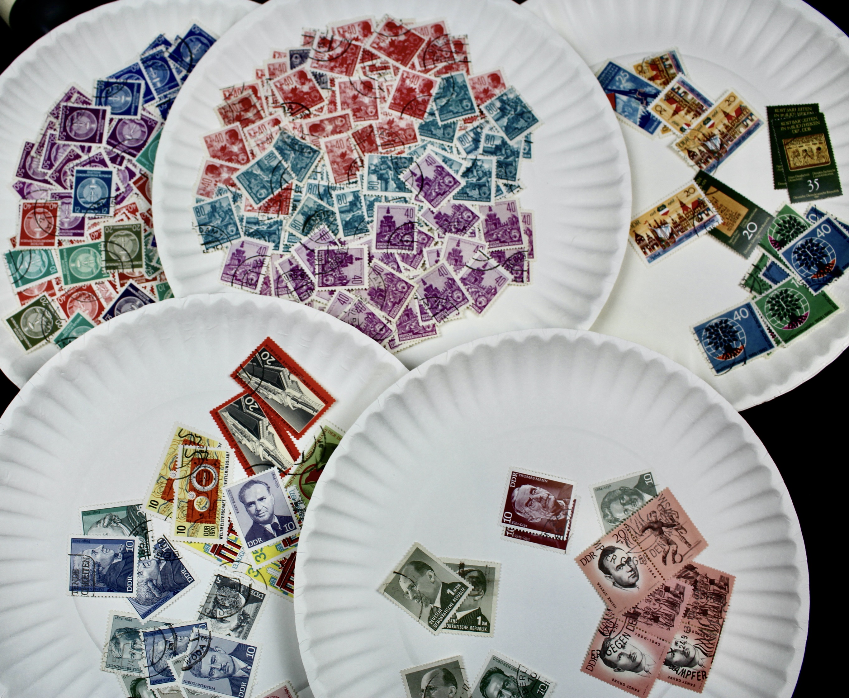 Box of Thousands of Mint and Used Worldwide Postage Stamps