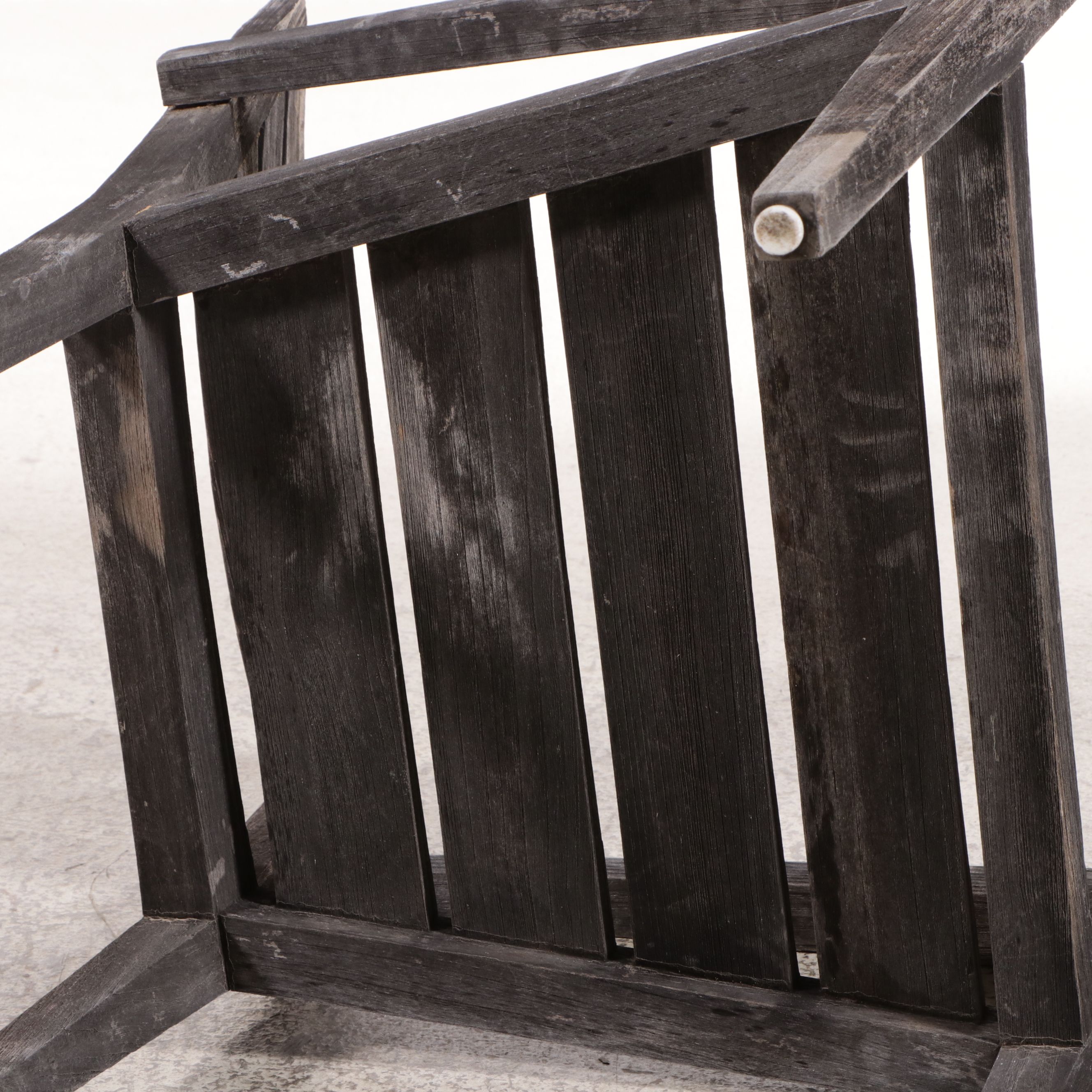 Set of Six Contemporary Weathered Teak Slat-Back Outdoor Dining Armchairs