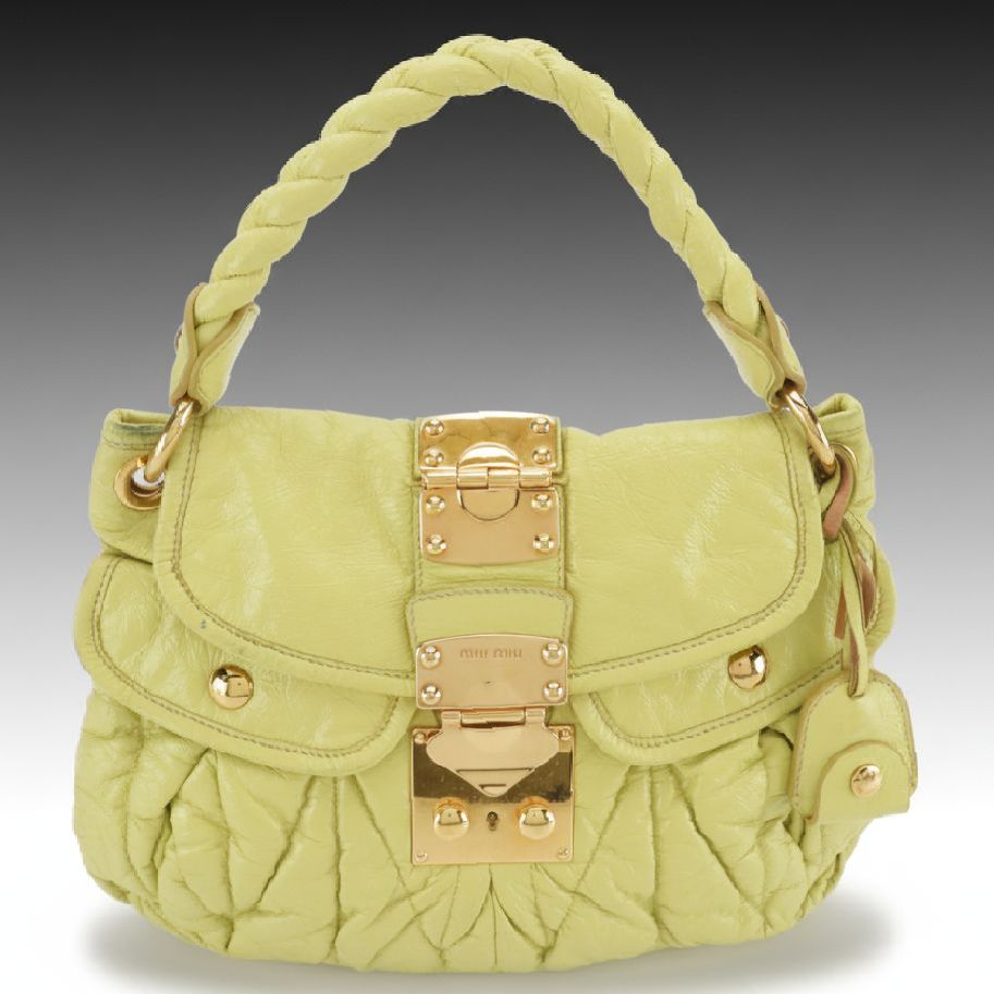 Miu Miu Matelassé Crinkled Leather Two-Way Bag with Braided Handle