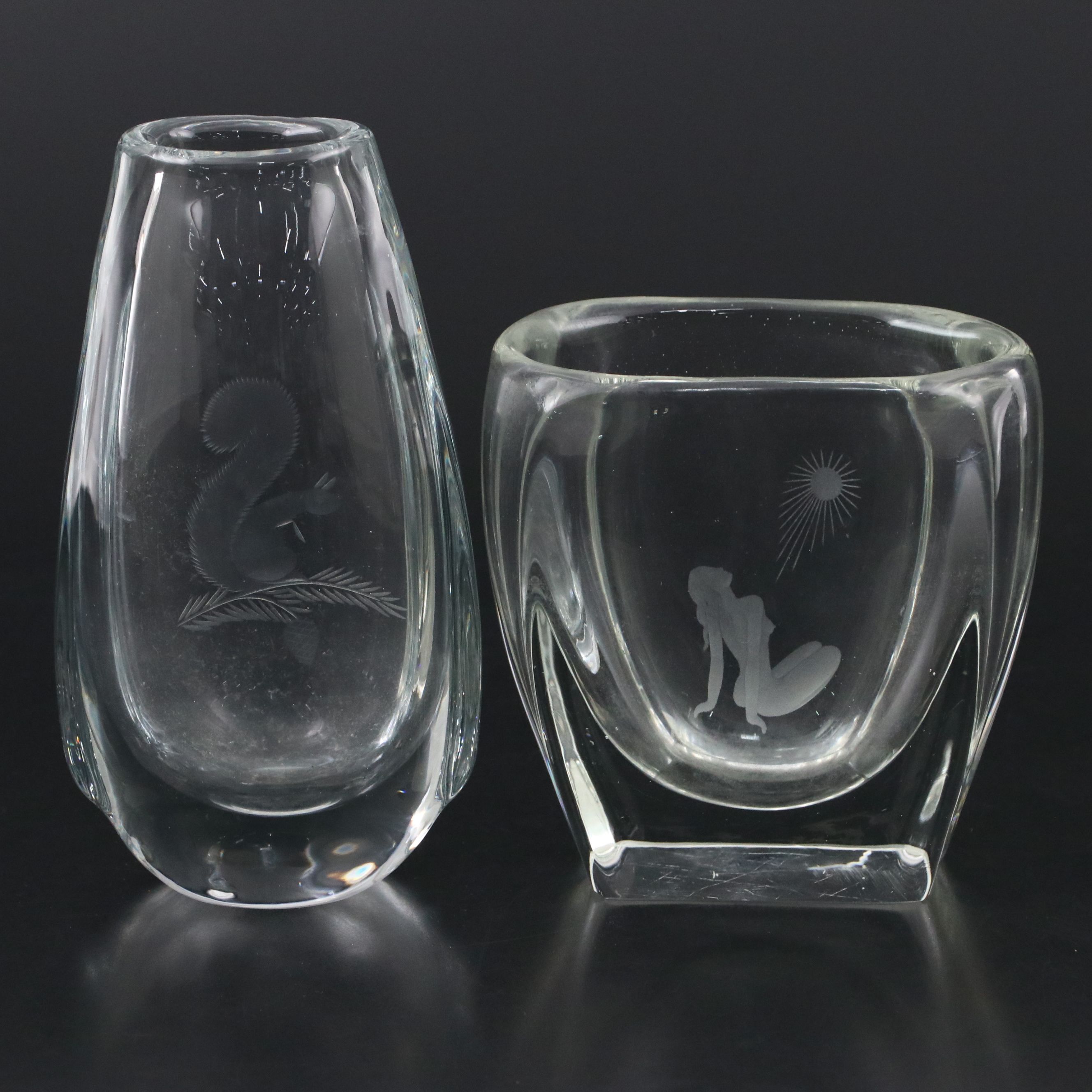 Kosta Swedish Squirrel Vase with Kjellander Attributed Mid-Century Vase